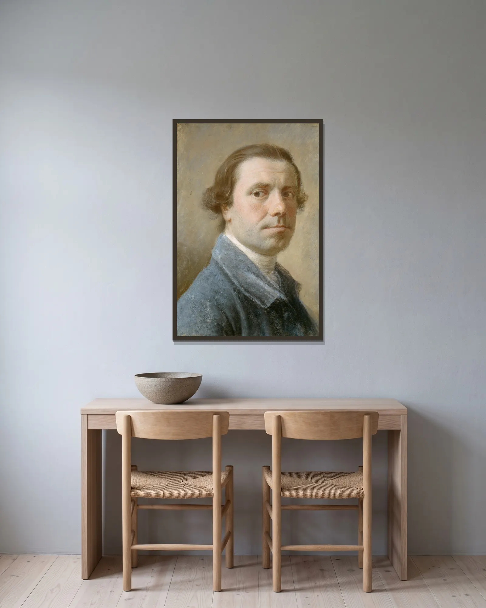 Self-portrait av Allan Ramsay inramad på en vägg
