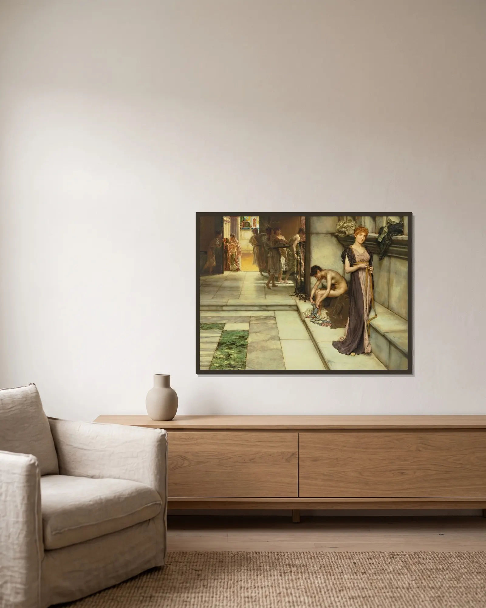 An Apodyterium av Lawrence Alma-Tadema inramad på en vägg