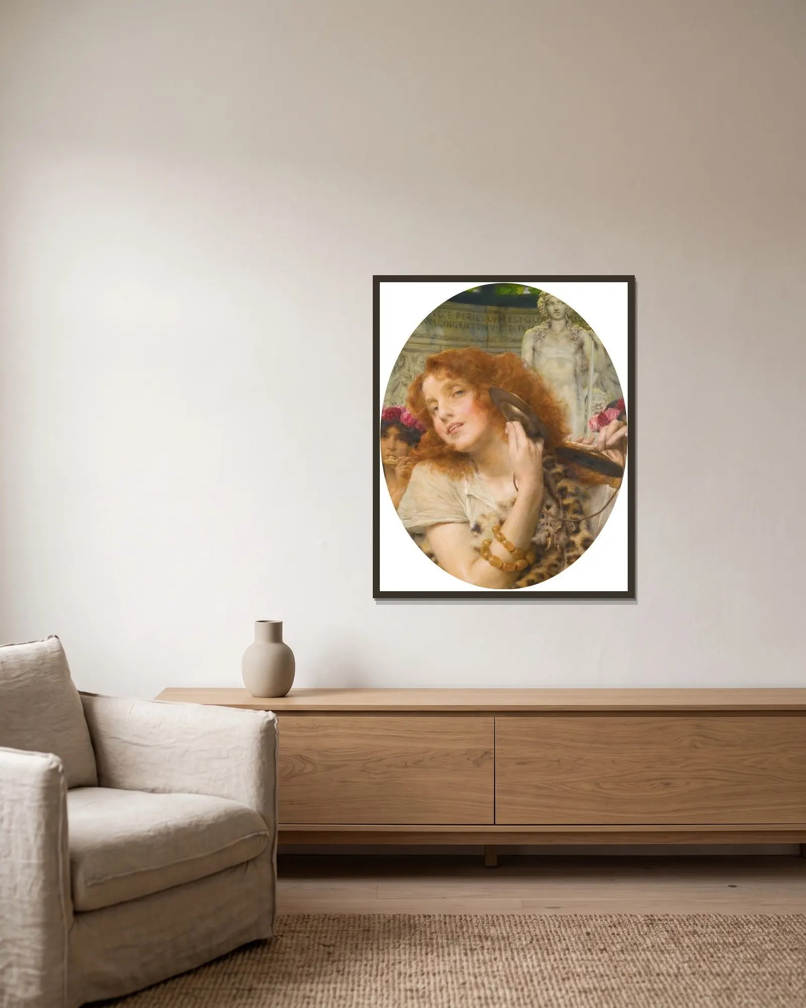 Bacchante av Lawrence Alma-Tadema inramad på en vägg