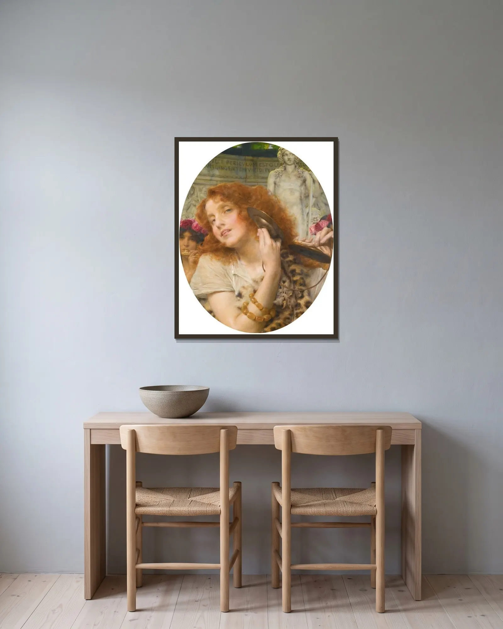 Bacchante av Lawrence Alma-Tadema inramad på en vägg
