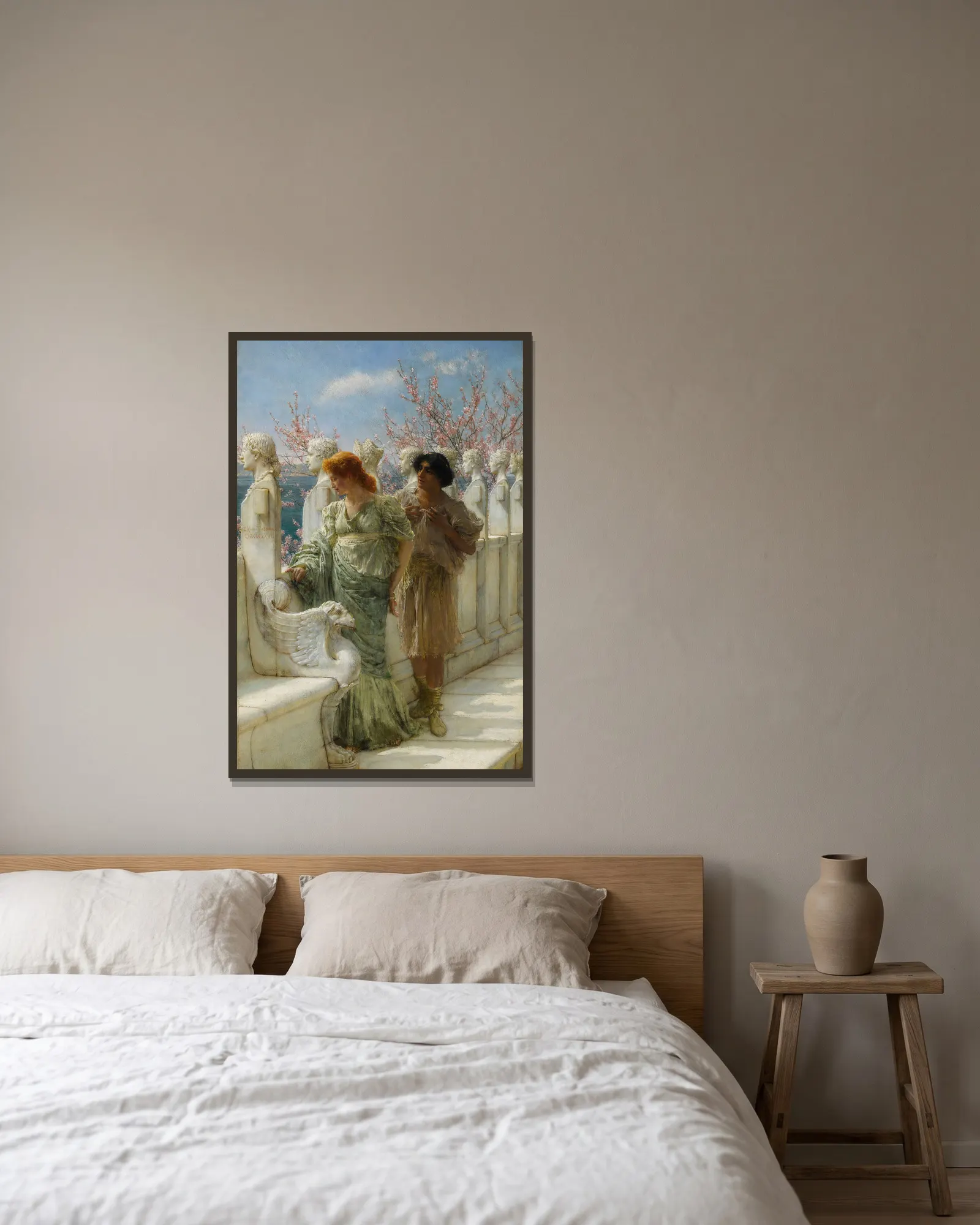 Past And Present Generations av Lawrence Alma-Tadema inramad på en vägg