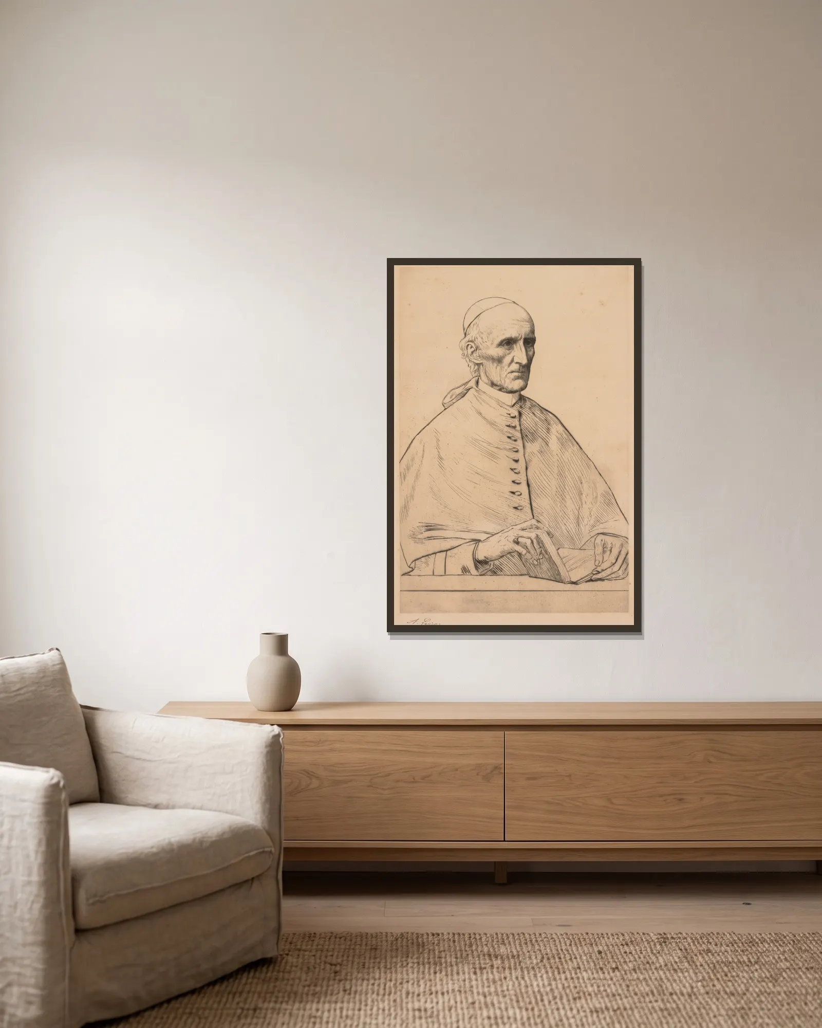 Cardinal Manning av Alphonse Legros inramad på en vägg