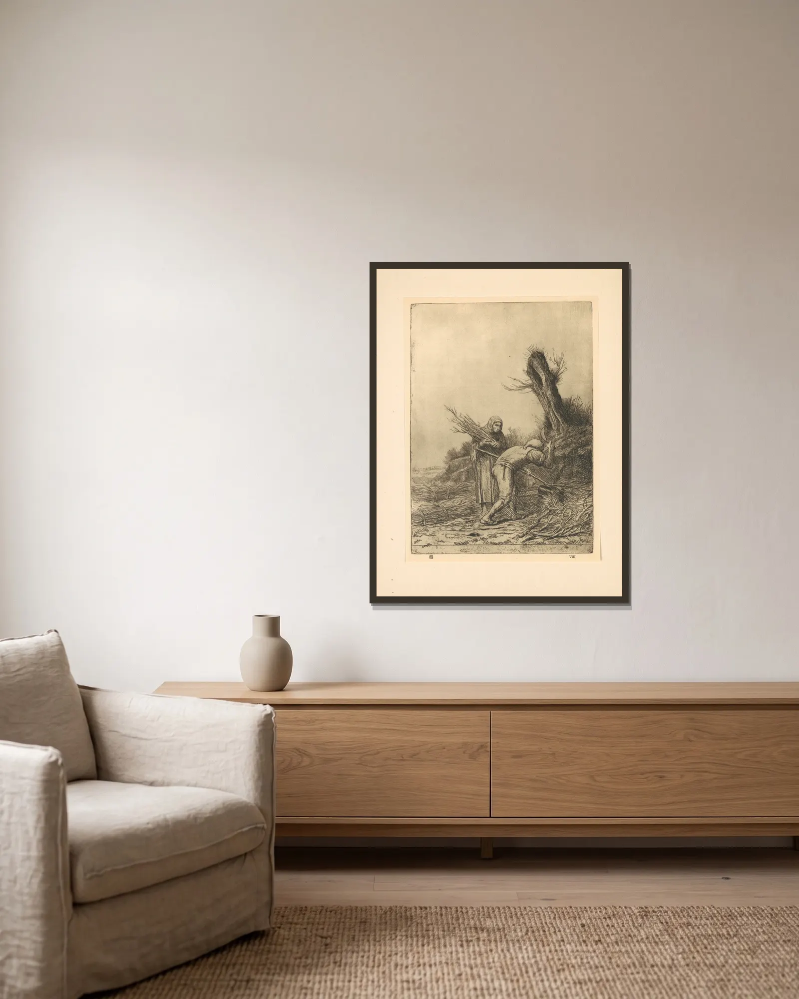 Les faiseurs de fagots av Alphonse Legros inramad på en vägg