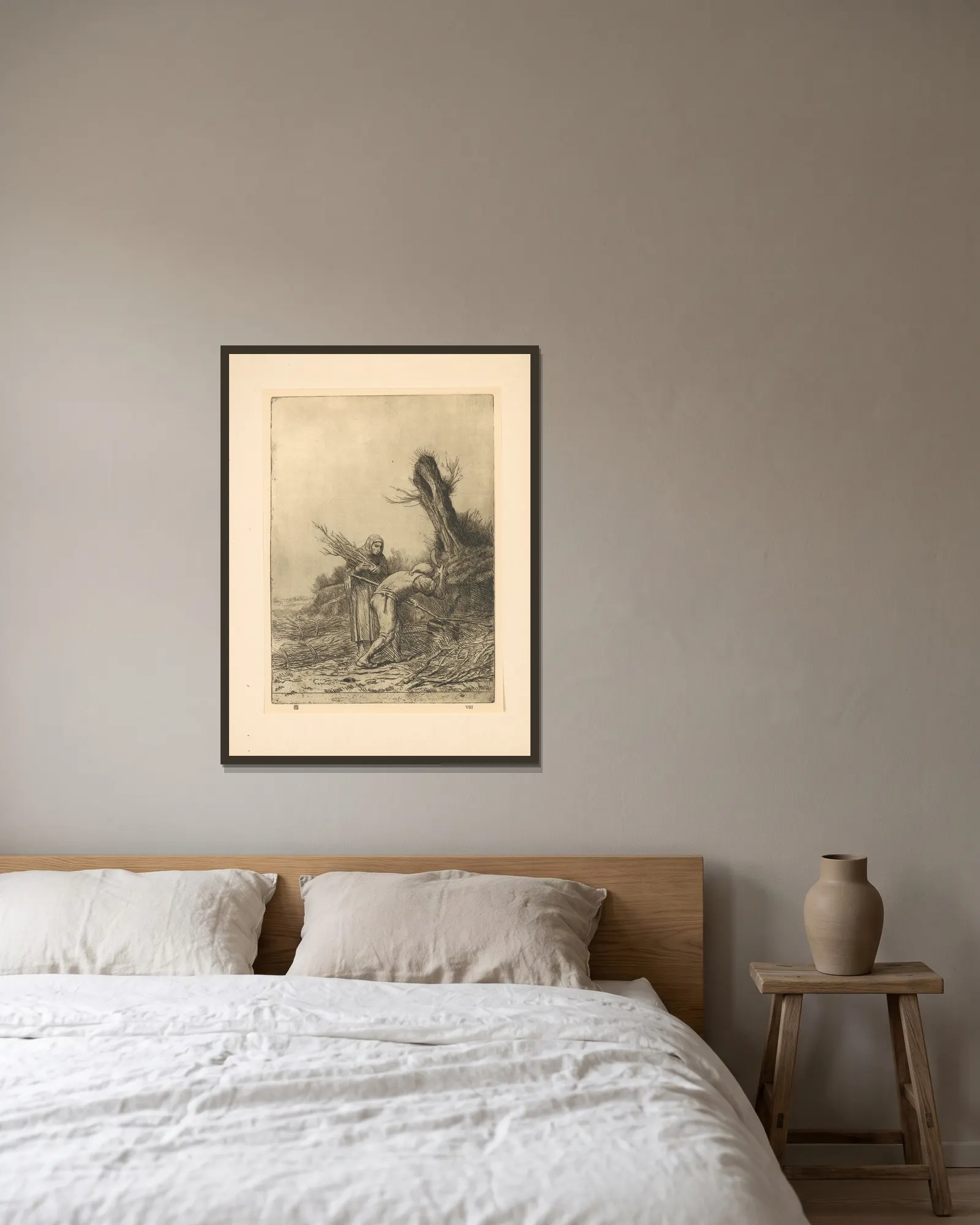 Les faiseurs de fagots av Alphonse Legros inramad på en vägg