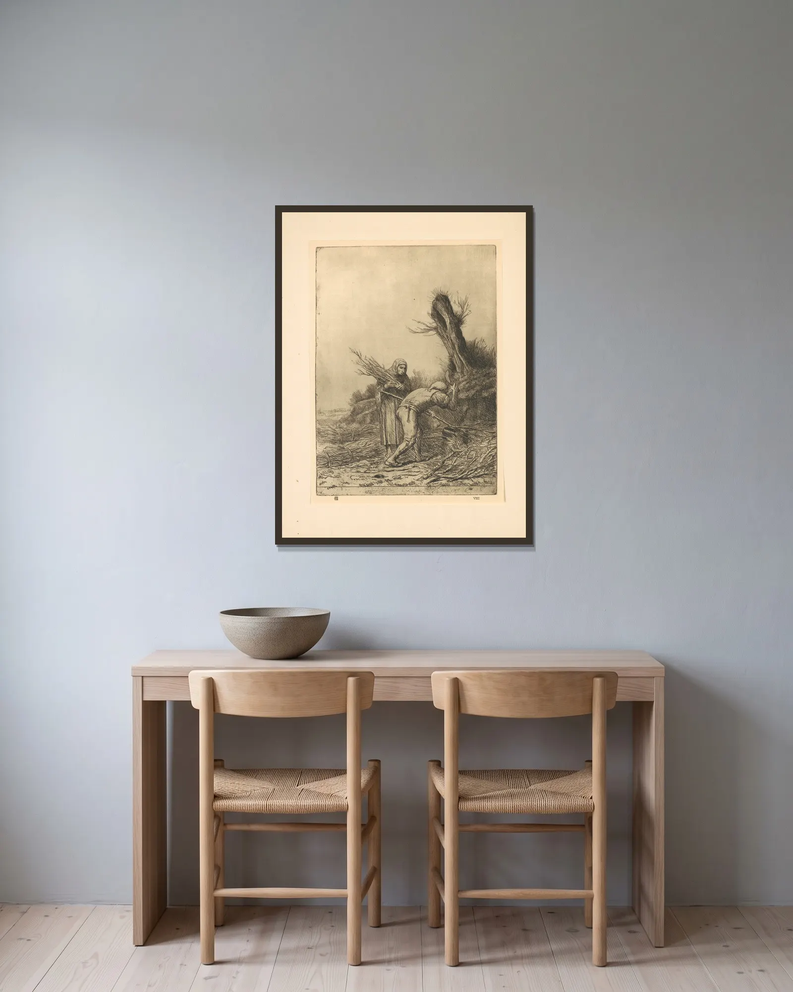 Les faiseurs de fagots av Alphonse Legros inramad på en vägg
