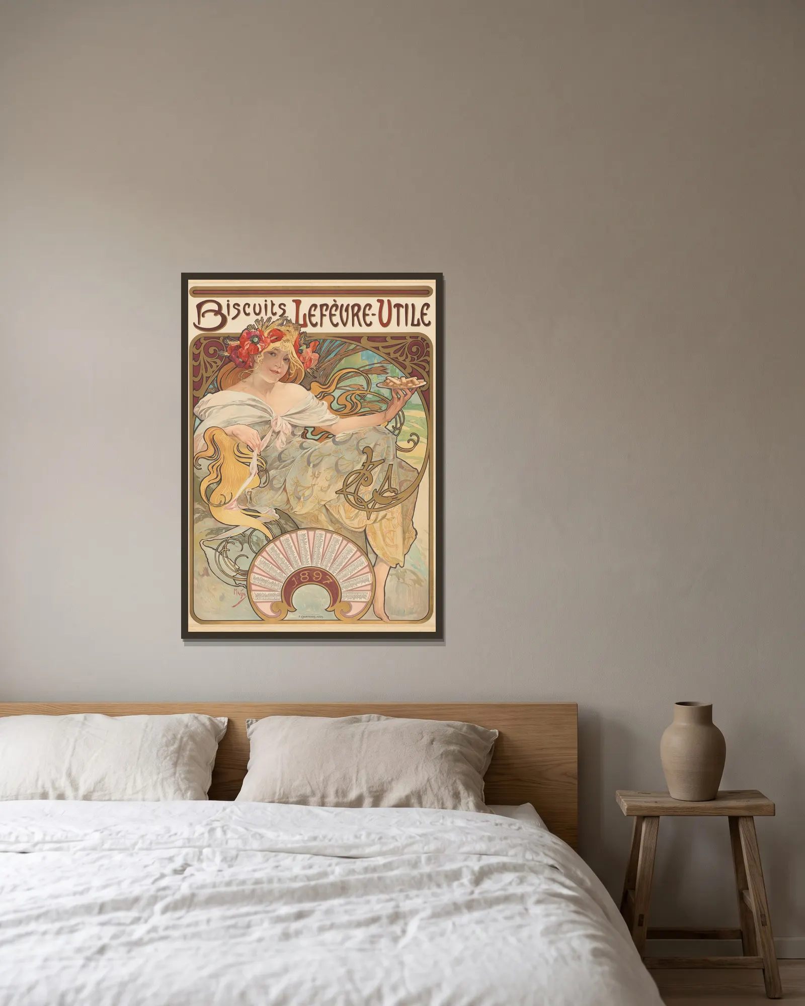 Biscuits Lefèvre-Utile av Alphonse Mucha inramad på en vägg