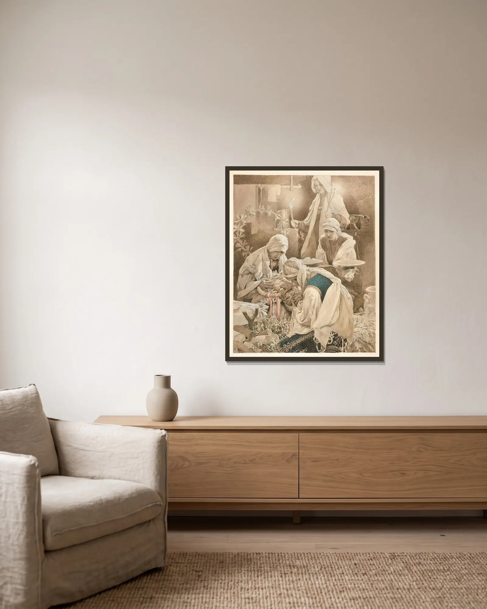 Maslenitsa effigy av Alphonse Mucha inramad på en vägg