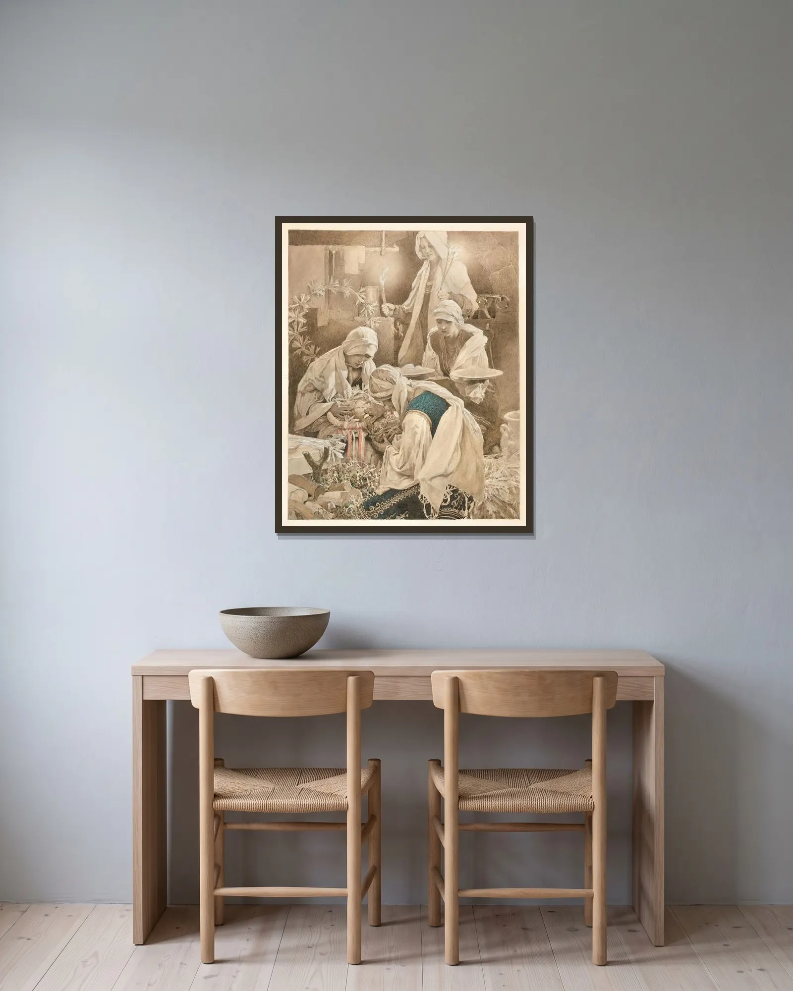 Maslenitsa effigy av Alphonse Mucha inramad på en vägg
