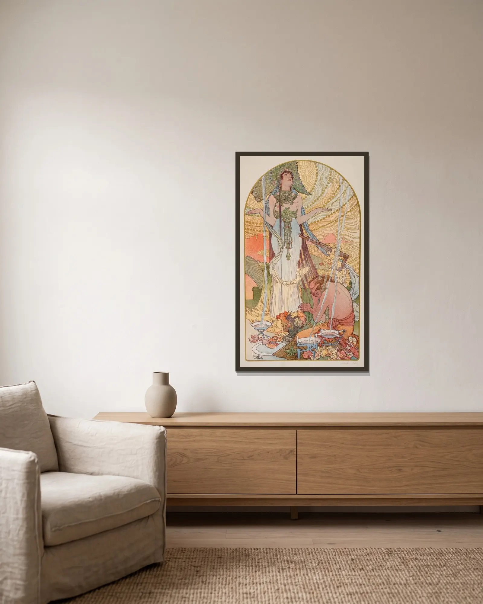 Salammbô – L’Incantation av Alphonse Mucha inramad på en vägg
