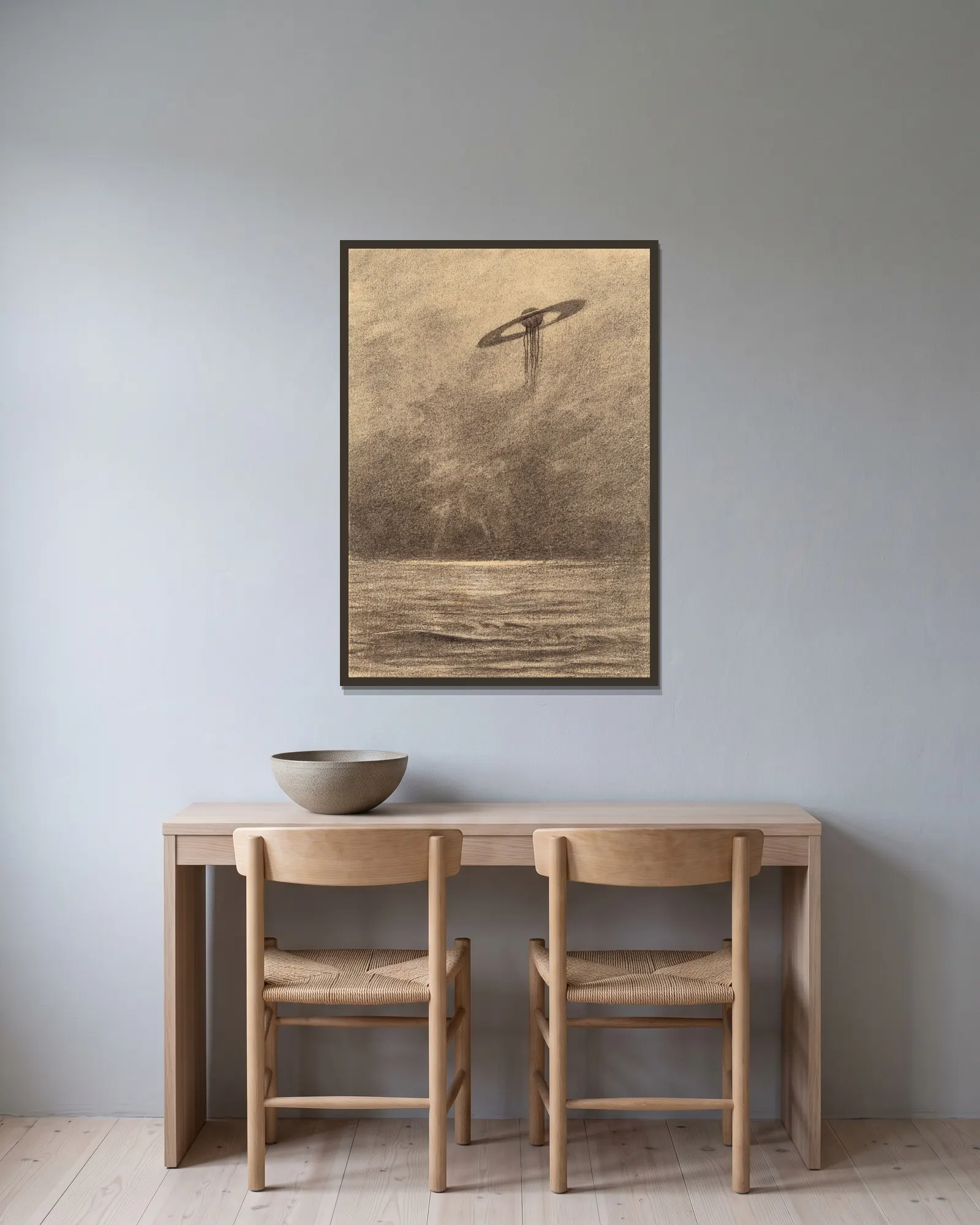 Martian Flying Machine av Henrique Alvim Corrêa inramad på en vägg