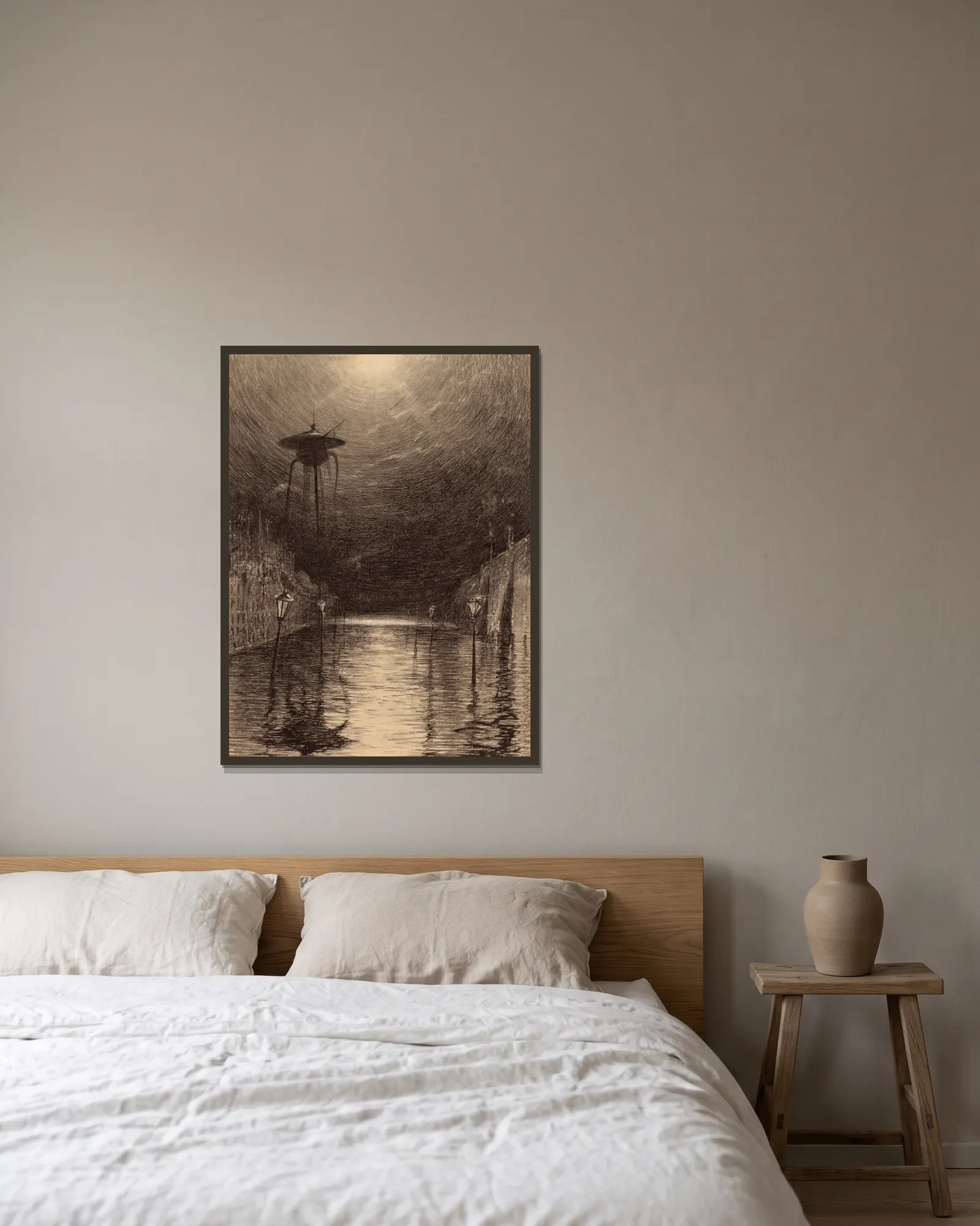Martian Machine Over the Thames av Henrique Alvim Corrêa inramad på en vägg