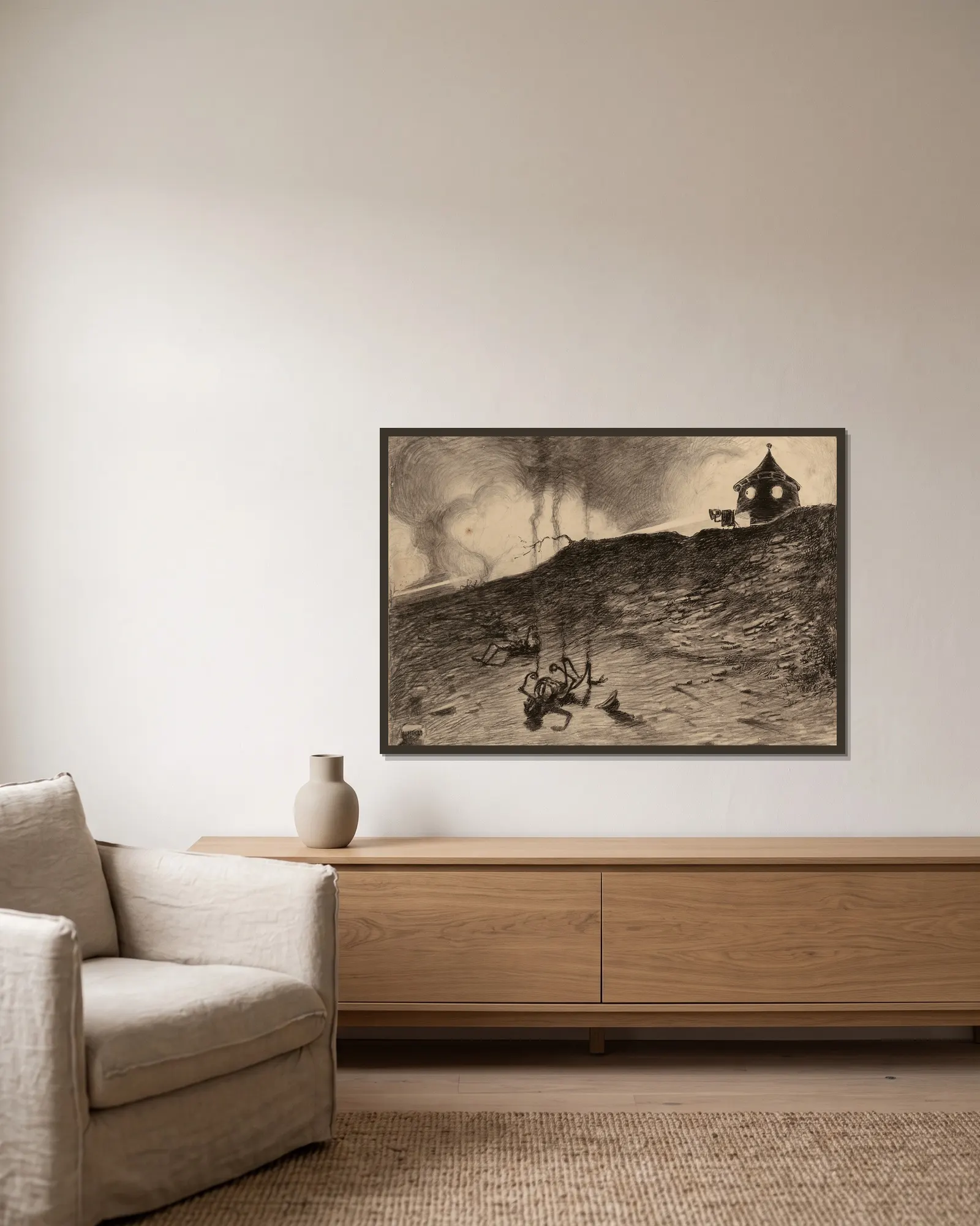 Martian Viewing Carnage av Henrique Alvim Corrêa inramad på en vägg
