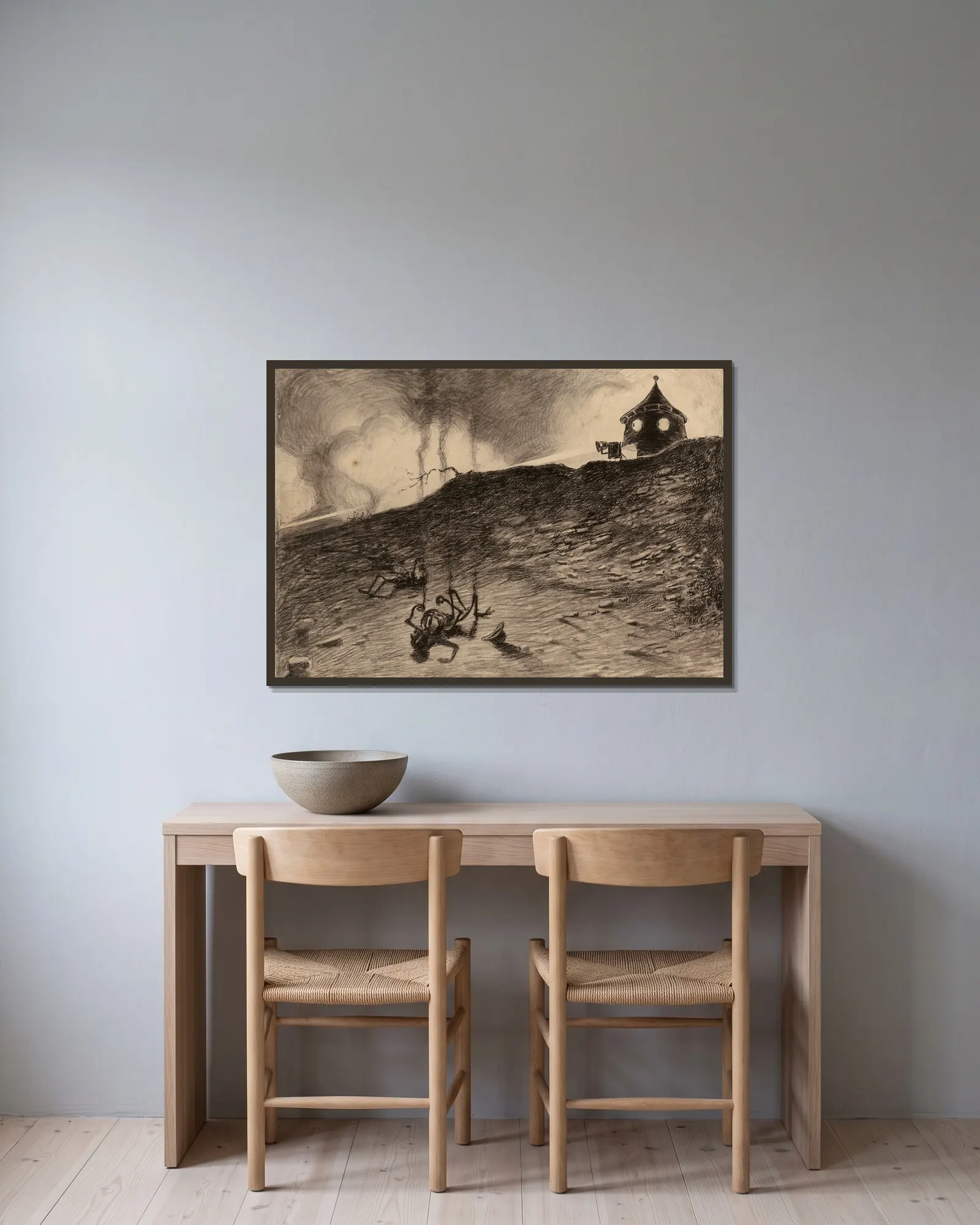 Martian Viewing Carnage av Henrique Alvim Corrêa inramad på en vägg