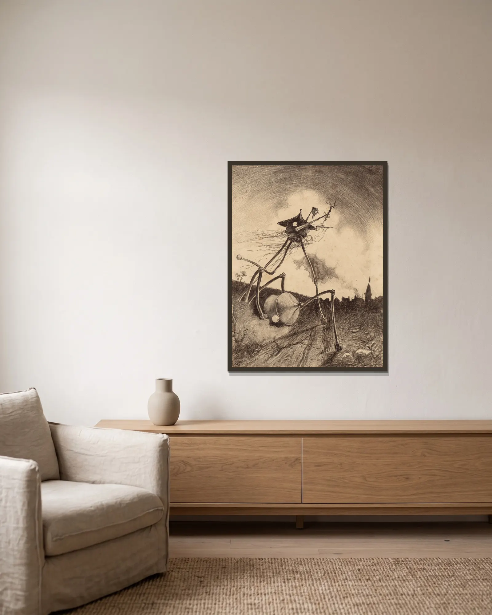 Martians on the Move av Henrique Alvim Corrêa inramad på en vägg