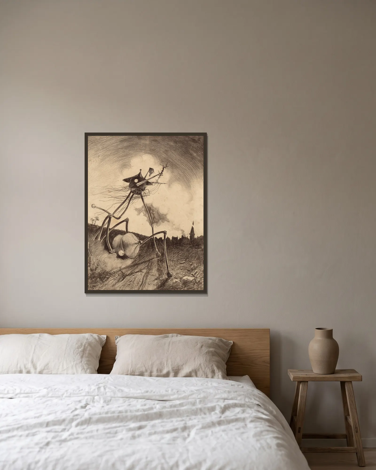 Martians on the Move av Henrique Alvim Corrêa inramad på en vägg