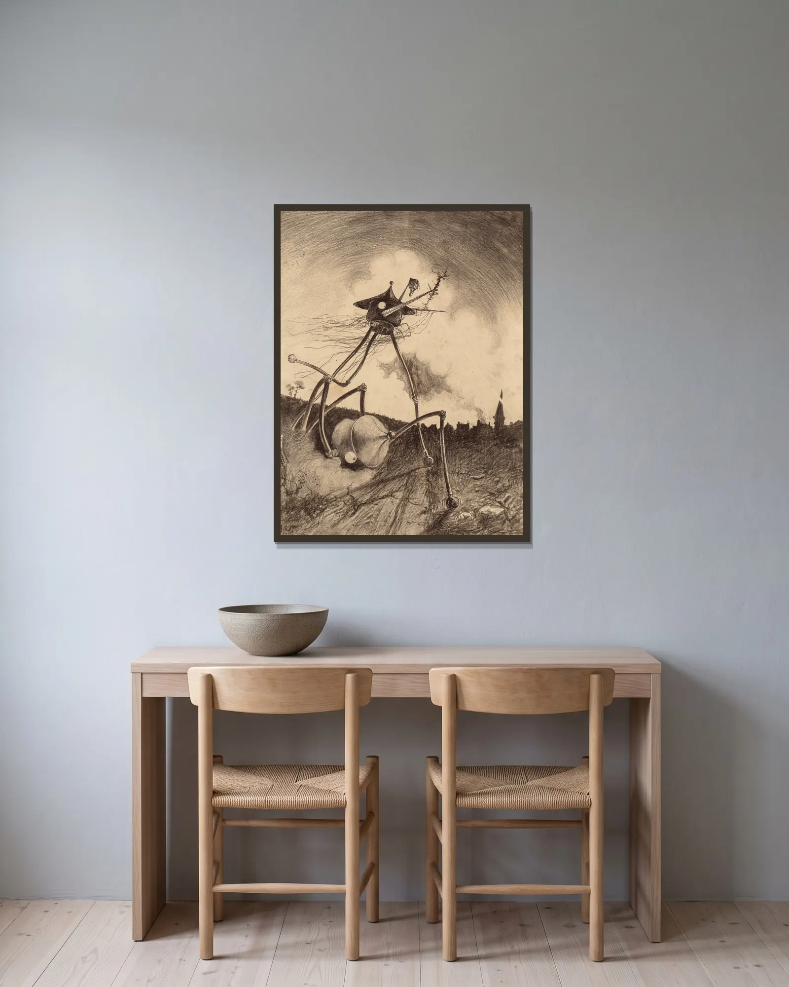 Martians on the Move av Henrique Alvim Corrêa inramad på en vägg