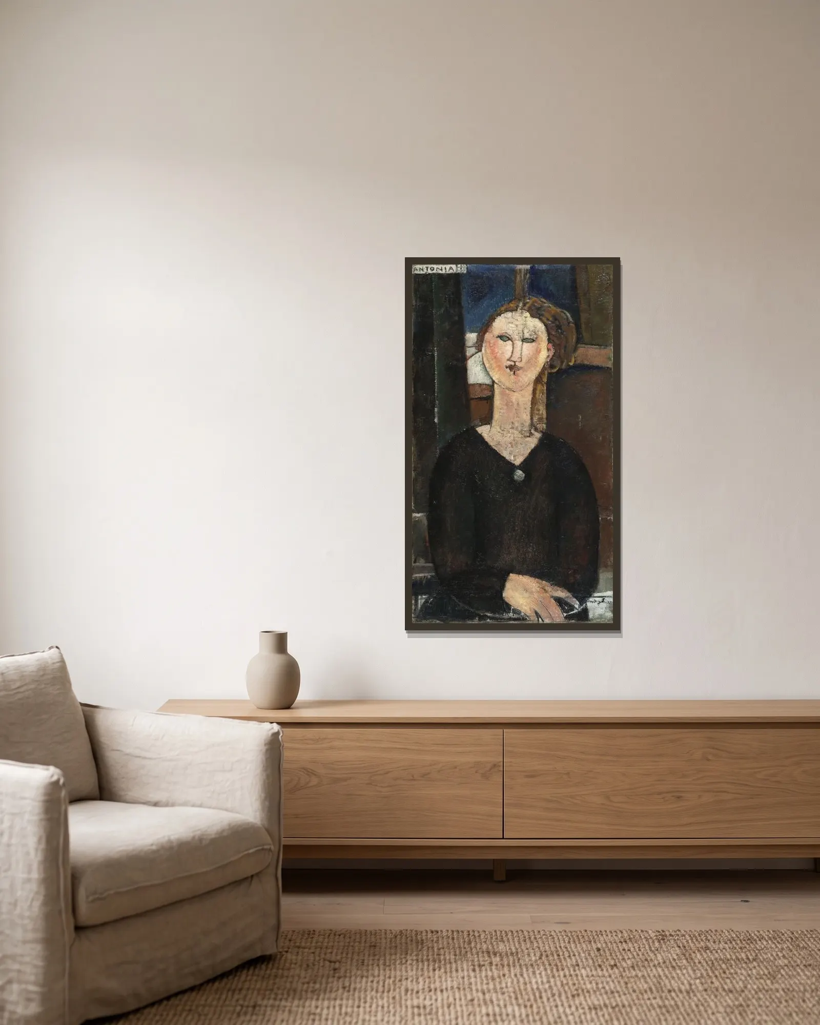 Antonia av Amedeo Modigliani inramad på en vägg
