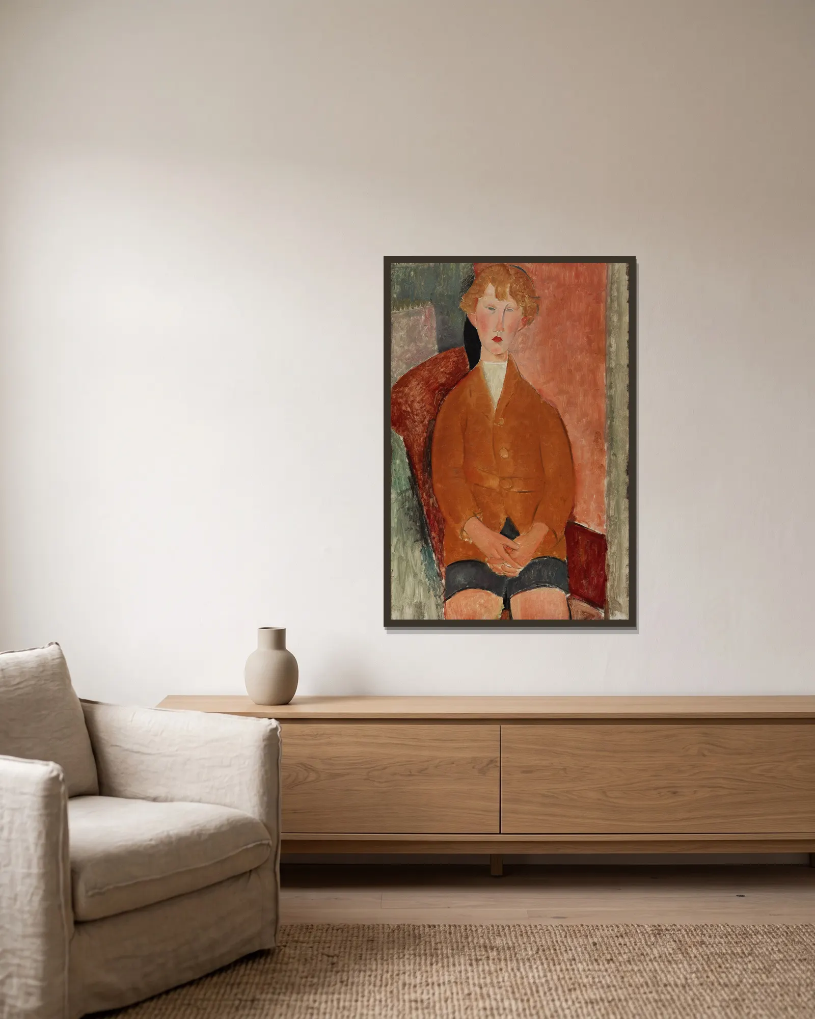 Boy in Short Pants av Amedeo Modigliani inramad på en vägg