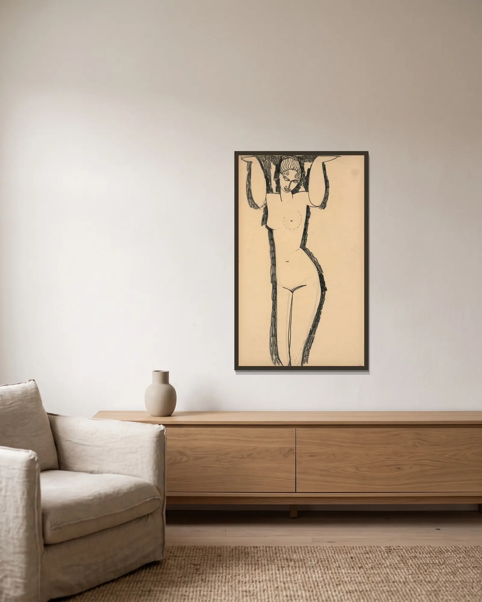 Cariatide av Amedeo Modigliani inramad på en vägg