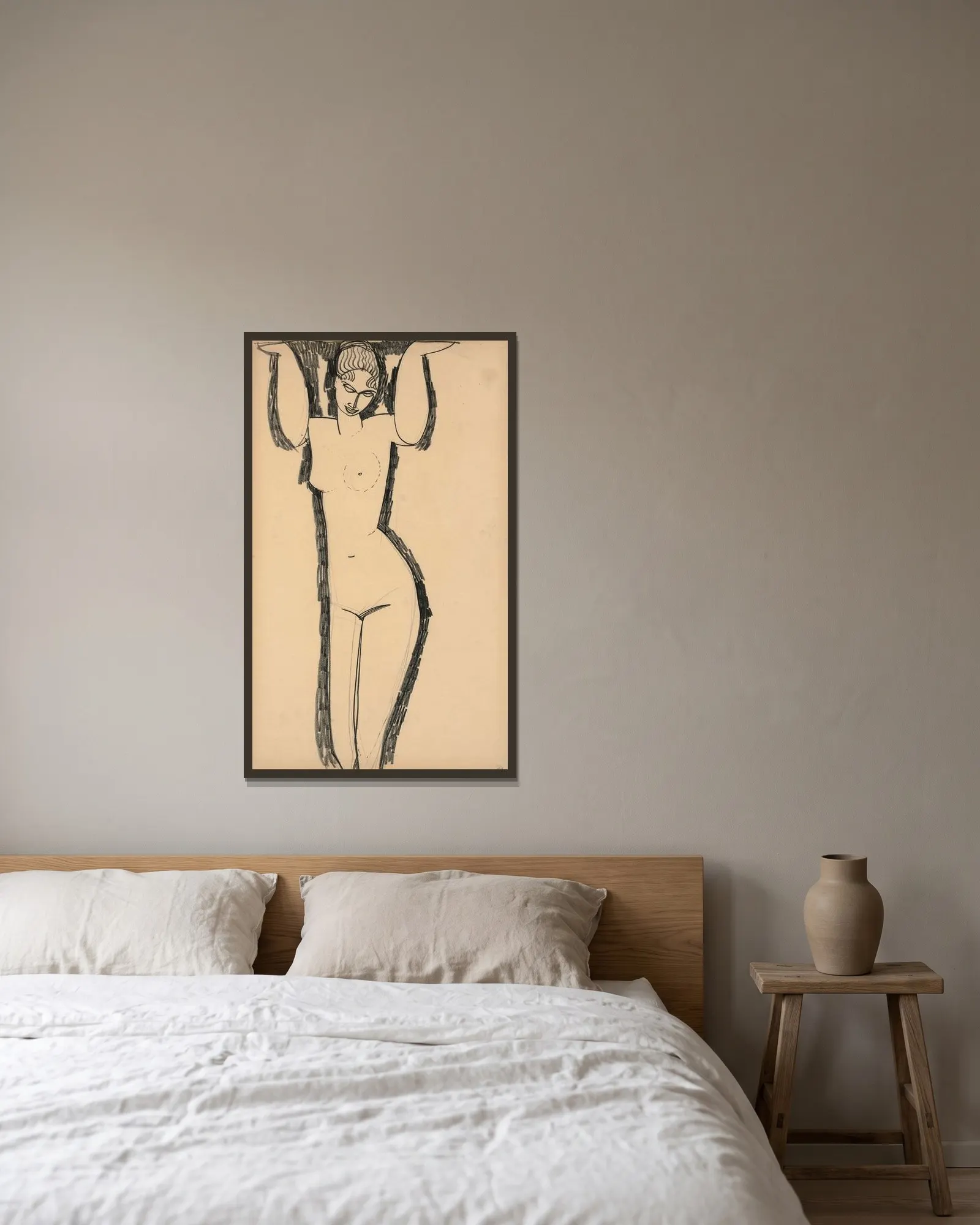 Cariatide av Amedeo Modigliani inramad på en vägg