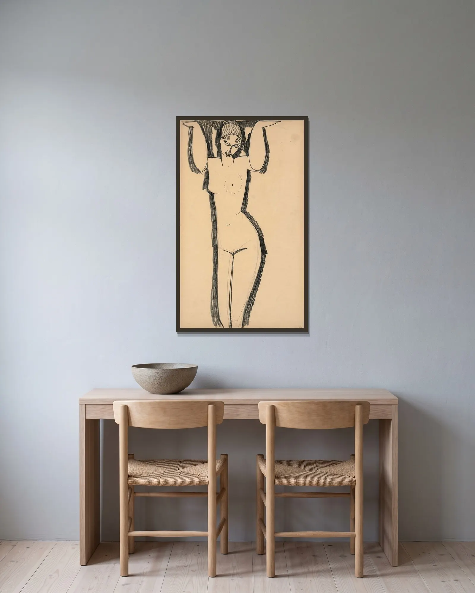 Cariatide av Amedeo Modigliani inramad på en vägg