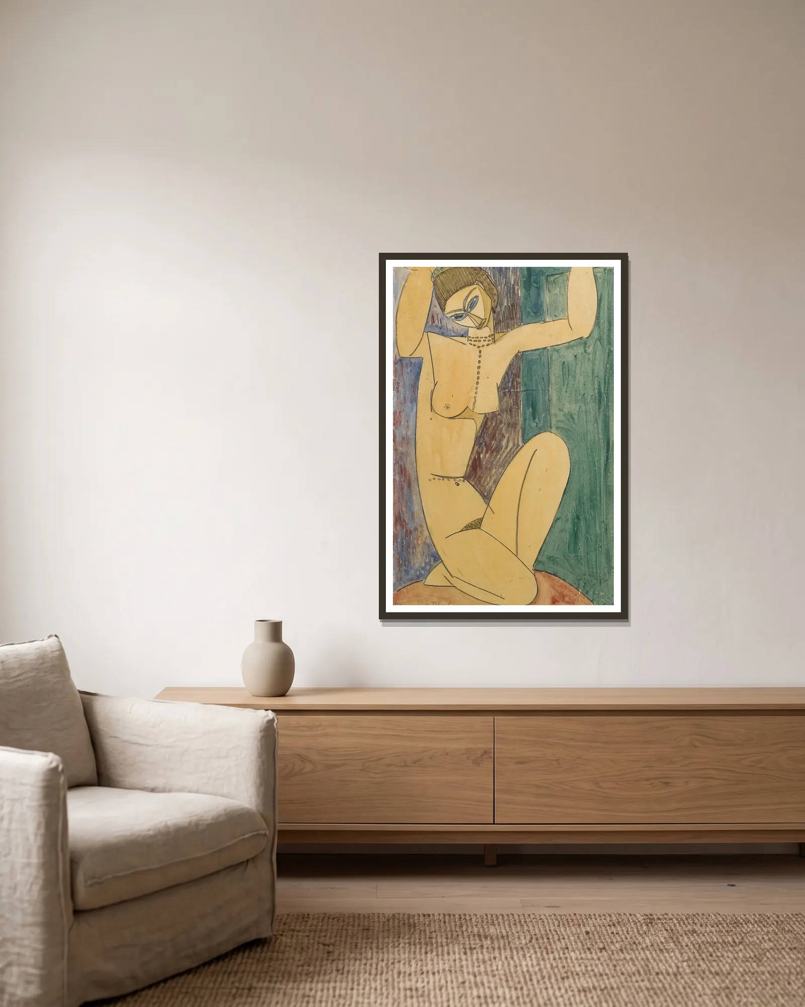 Cariatide av Amedeo Modigliani inramad på en vägg