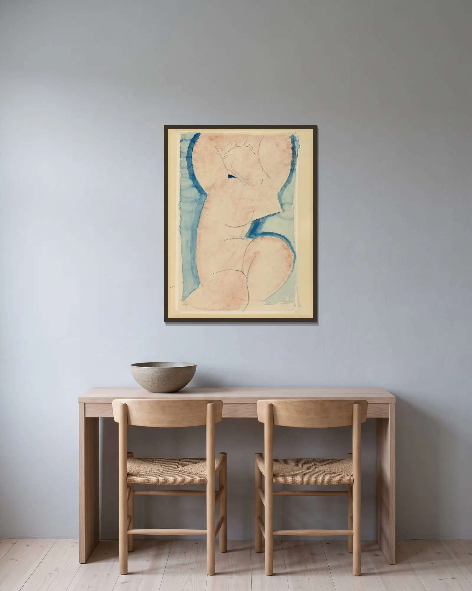 Caryatid av Amedeo Modigliani inramad på en vägg