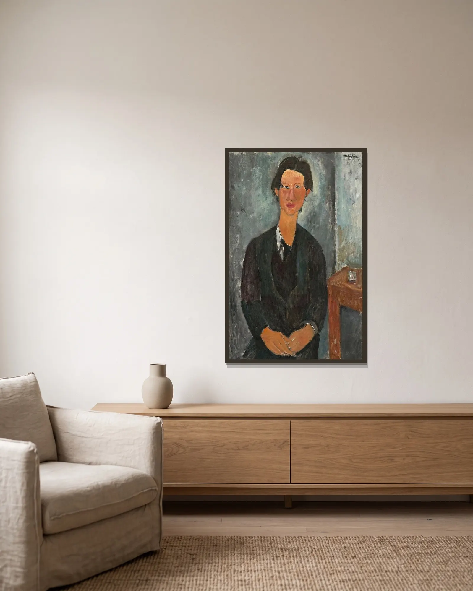 Chaim Soutine av Amedeo Modigliani inramad på en vägg