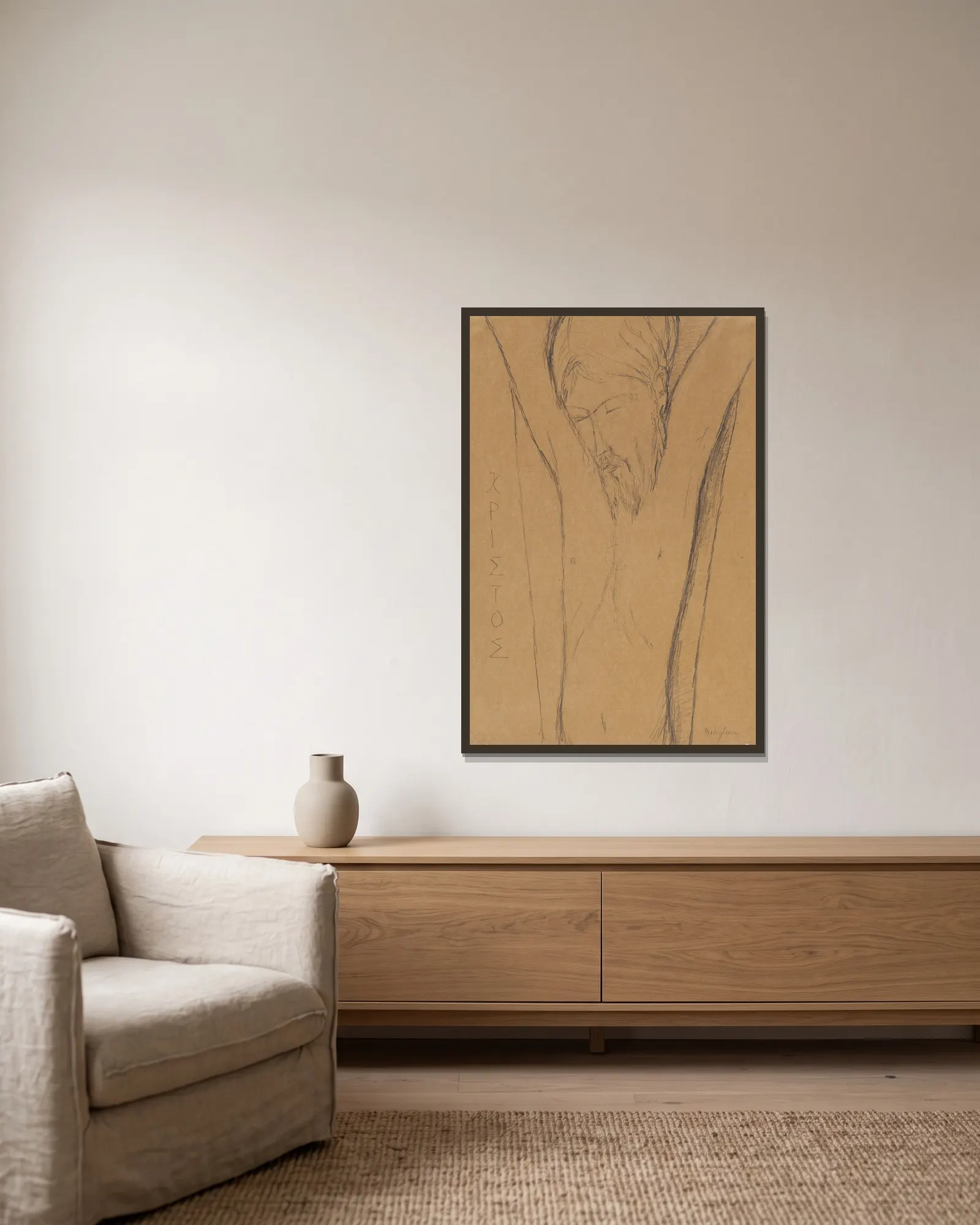 Christus av Amedeo Modigliani inramad på en vägg