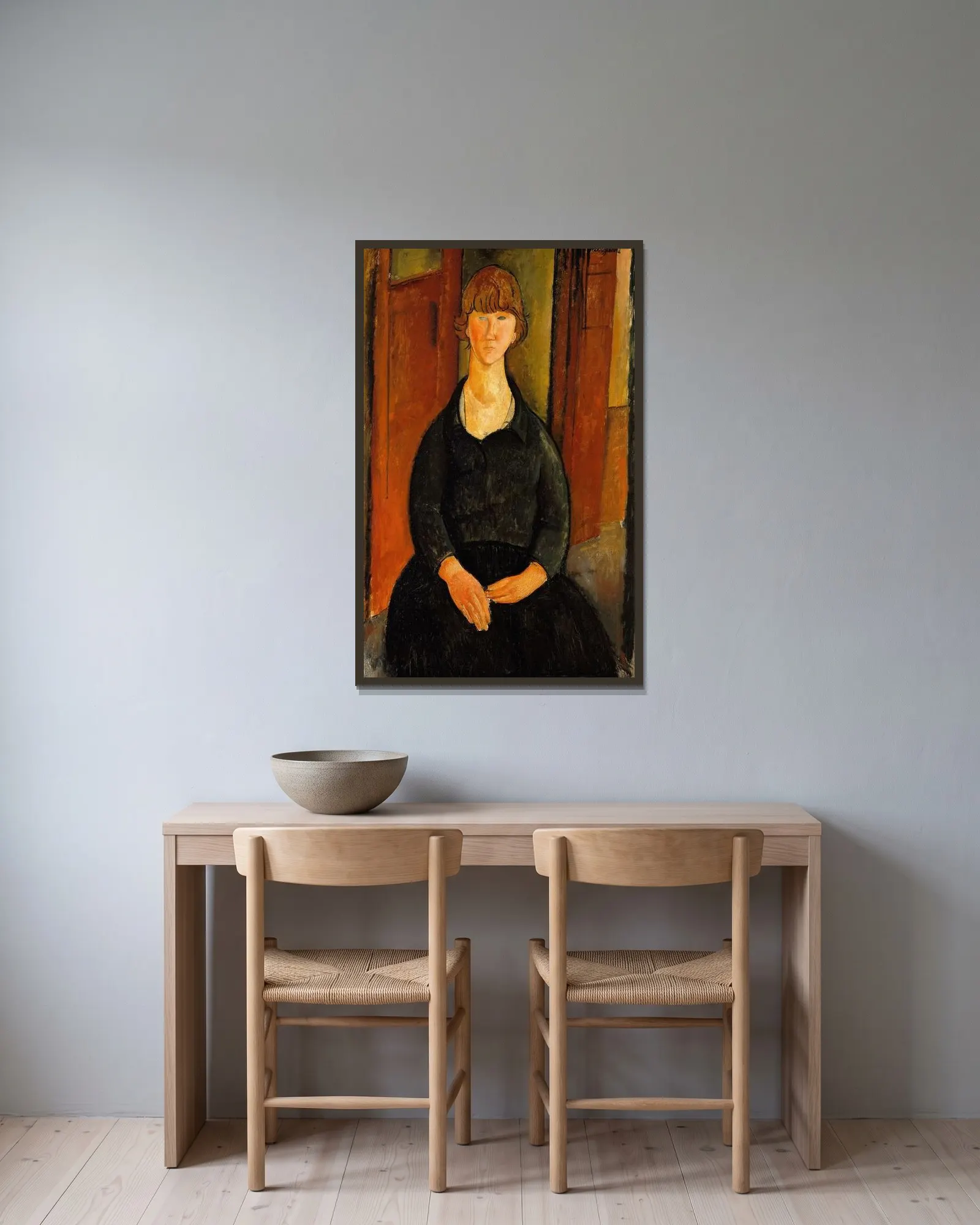 Flower Vendor av Amedeo Modigliani inramad på en vägg