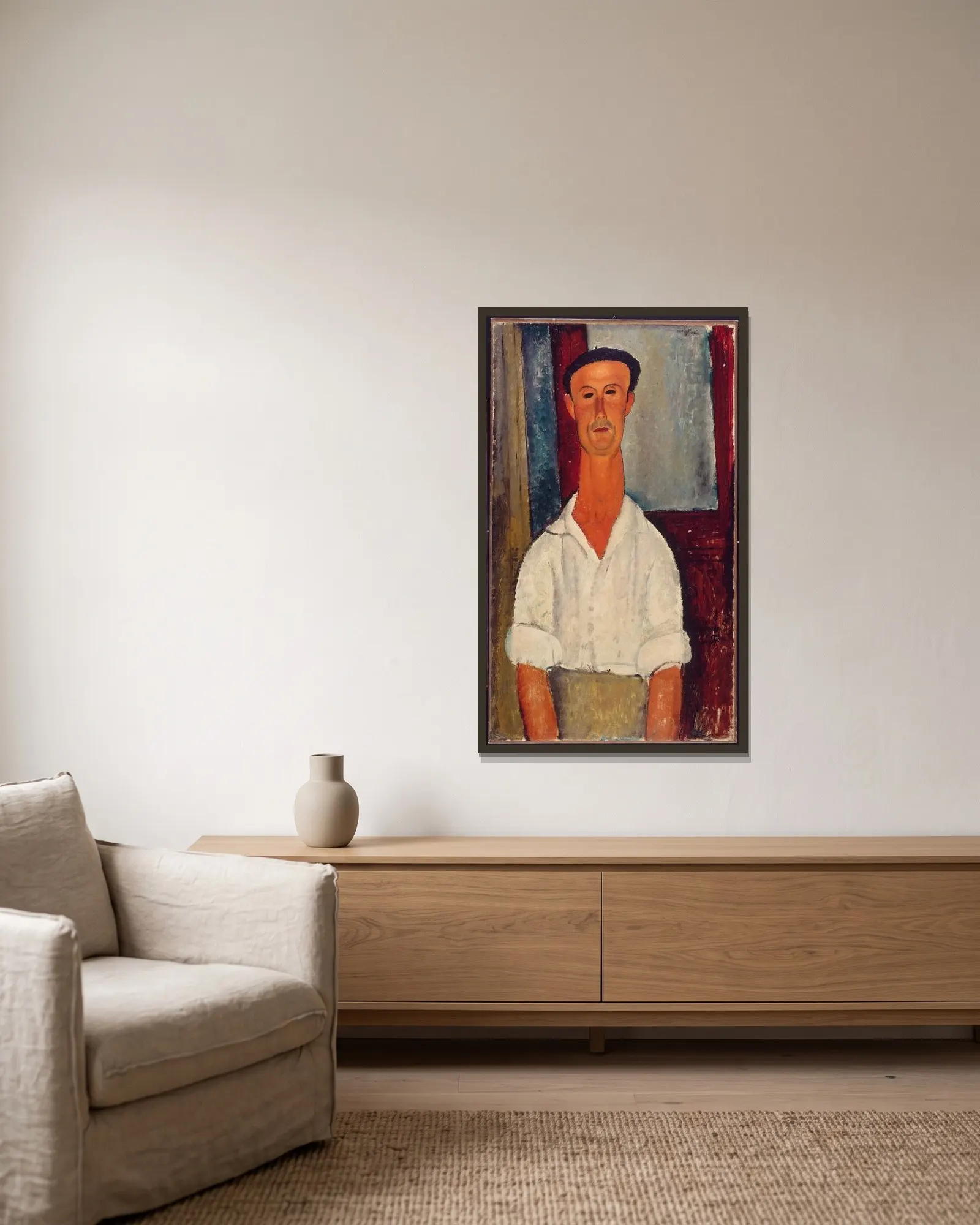 Gaston Modot av Amedeo Modigliani inramad på en vägg
