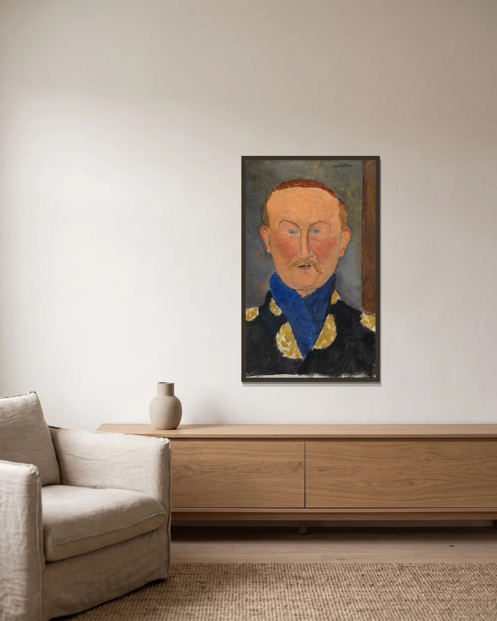 Léon Bakst av Amedeo Modigliani inramad på en vägg