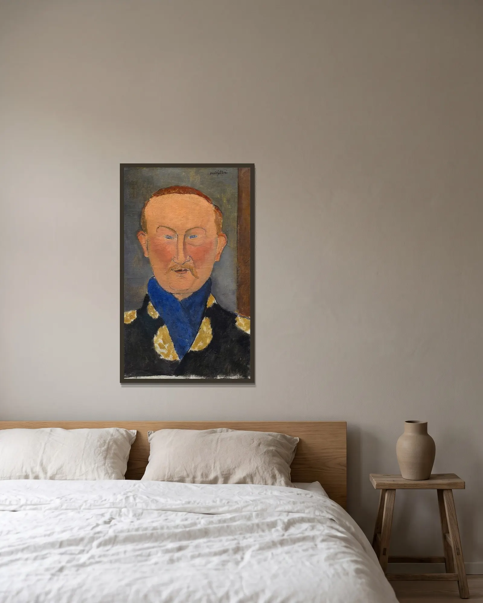 Léon Bakst av Amedeo Modigliani inramad på en vägg