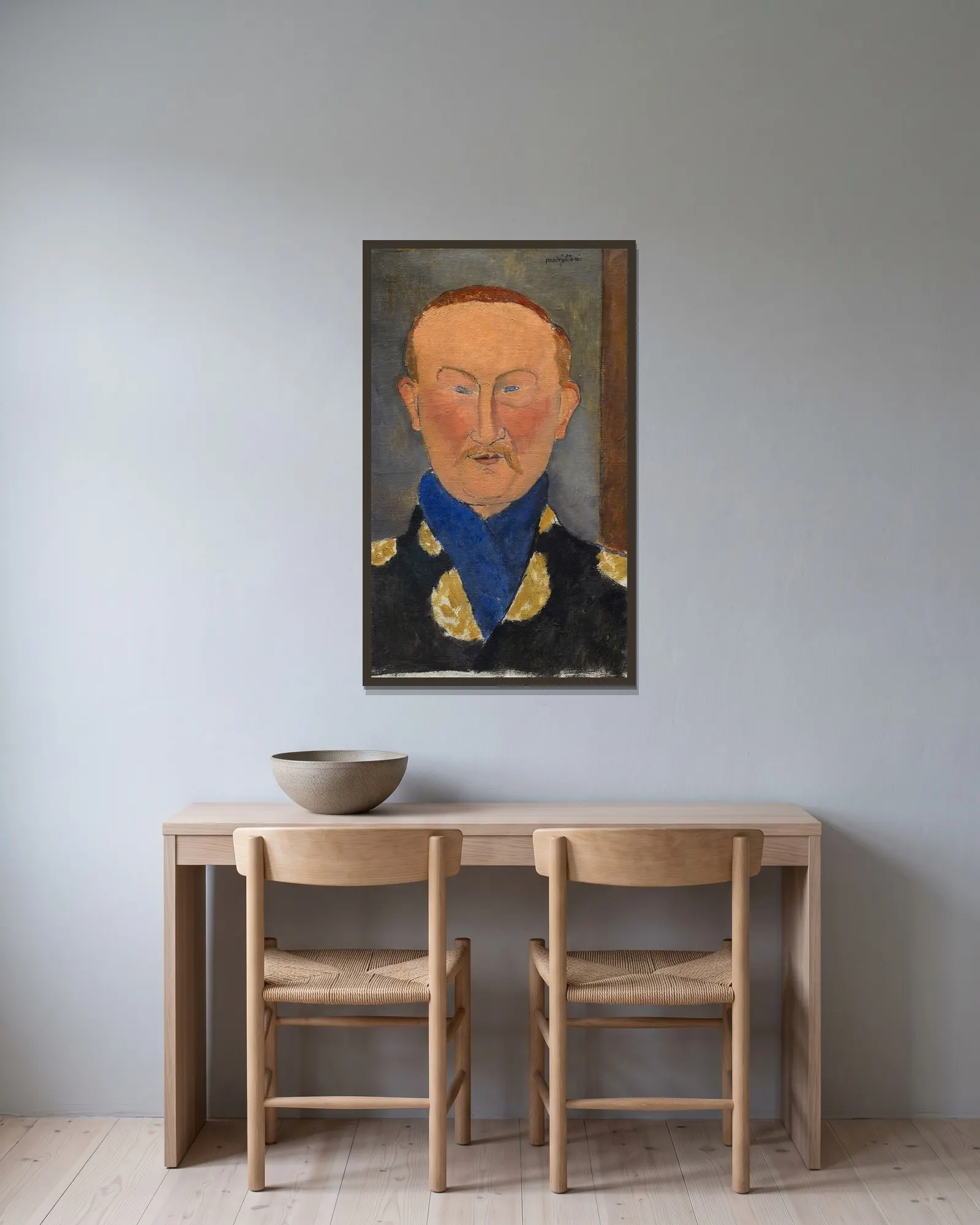 Léon Bakst av Amedeo Modigliani inramad på en vägg