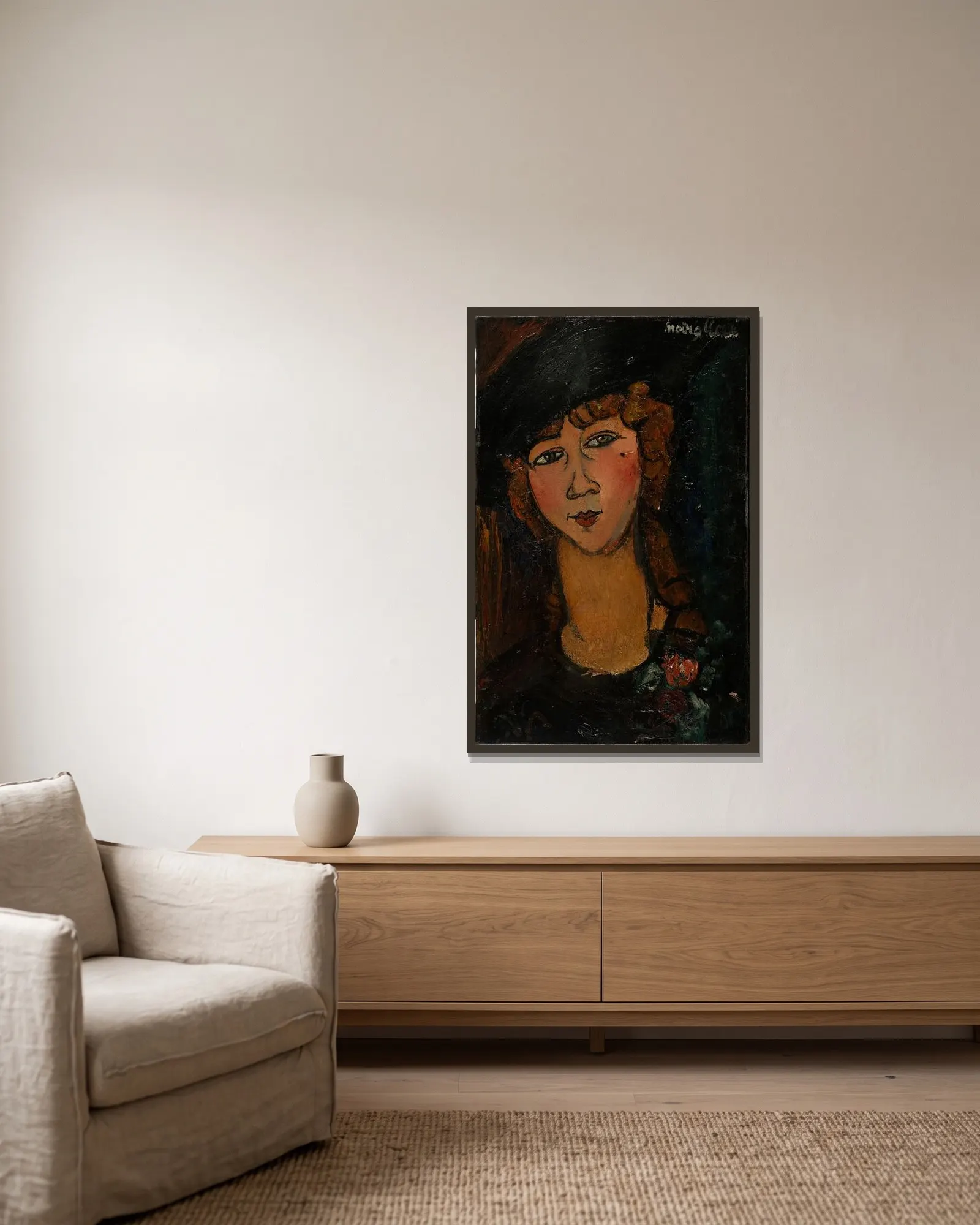 Lolotte av Amedeo Modigliani inramad på en vägg