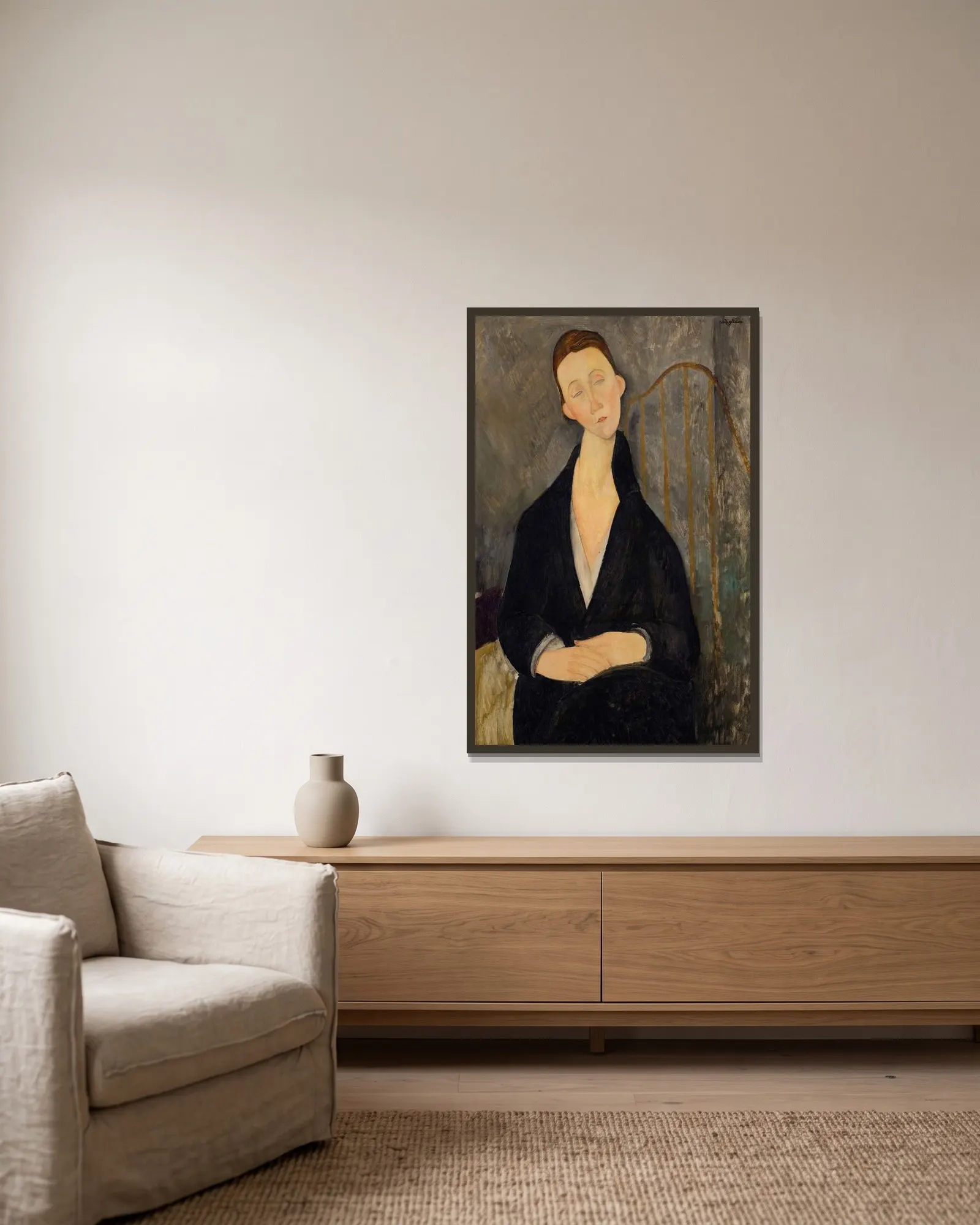 Lunia Czechowska av Amedeo Modigliani inramad på en vägg