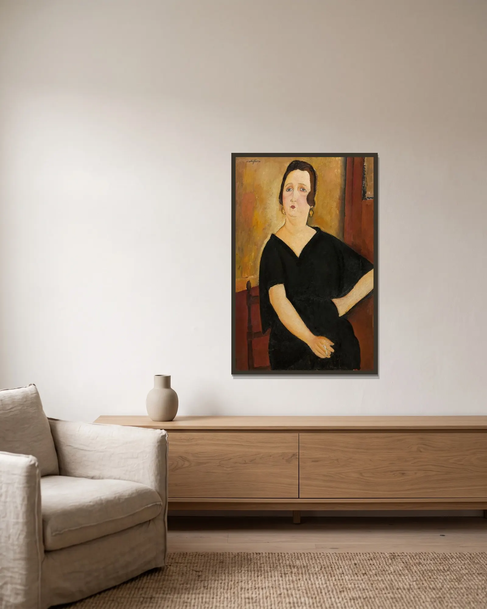 Madame Amédée (Woman with Cigarette) av Amedeo Modigliani inramad på en vägg