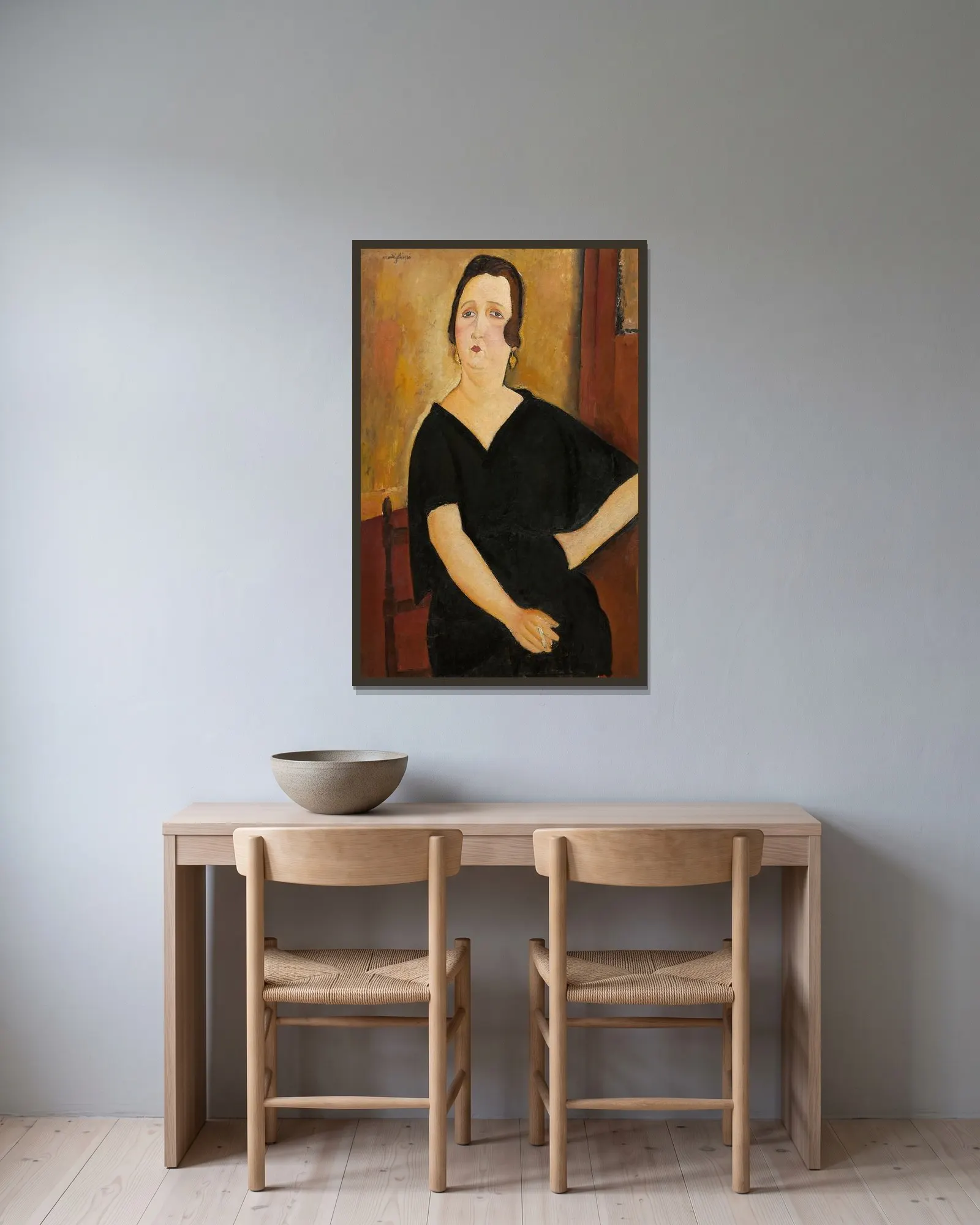 Madame Amédée (Woman with Cigarette) av Amedeo Modigliani inramad på en vägg