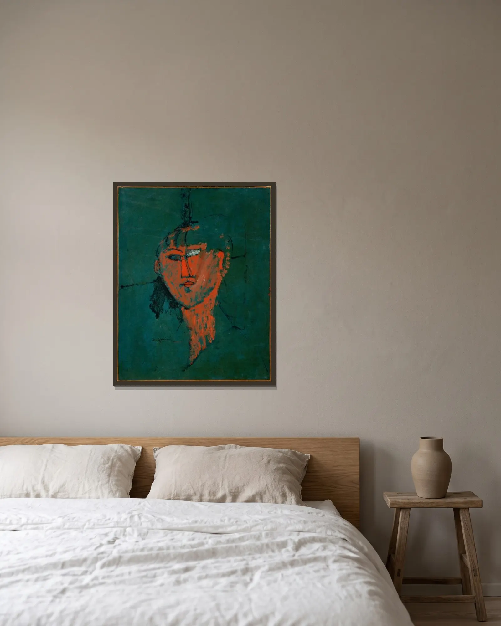 Tête rouge av Amedeo Modigliani inramad på en vägg