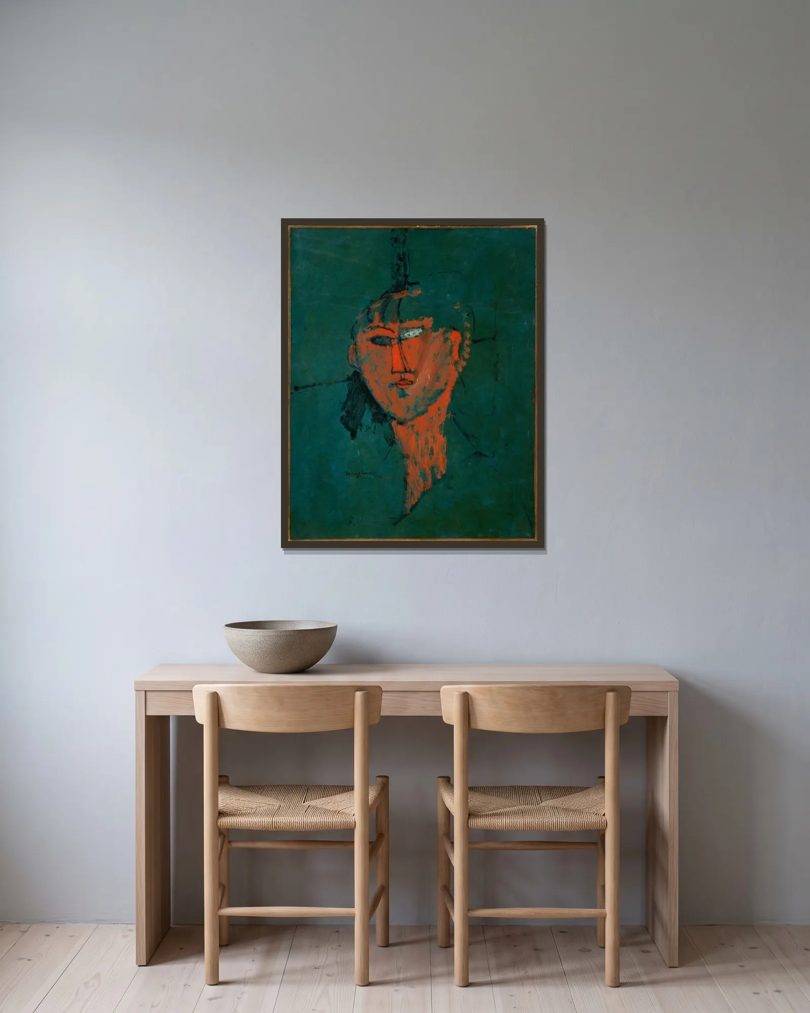 Tête rouge av Amedeo Modigliani inramad på en vägg