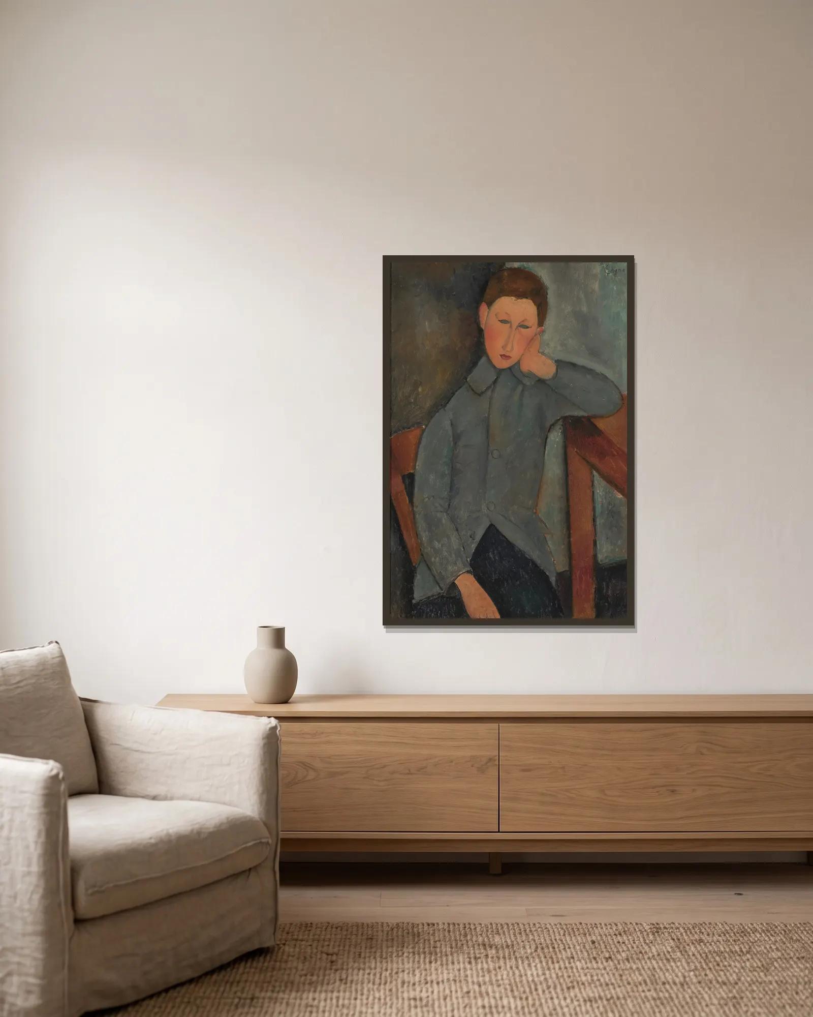 The Boy av Amedeo Modigliani inramad på en vägg
