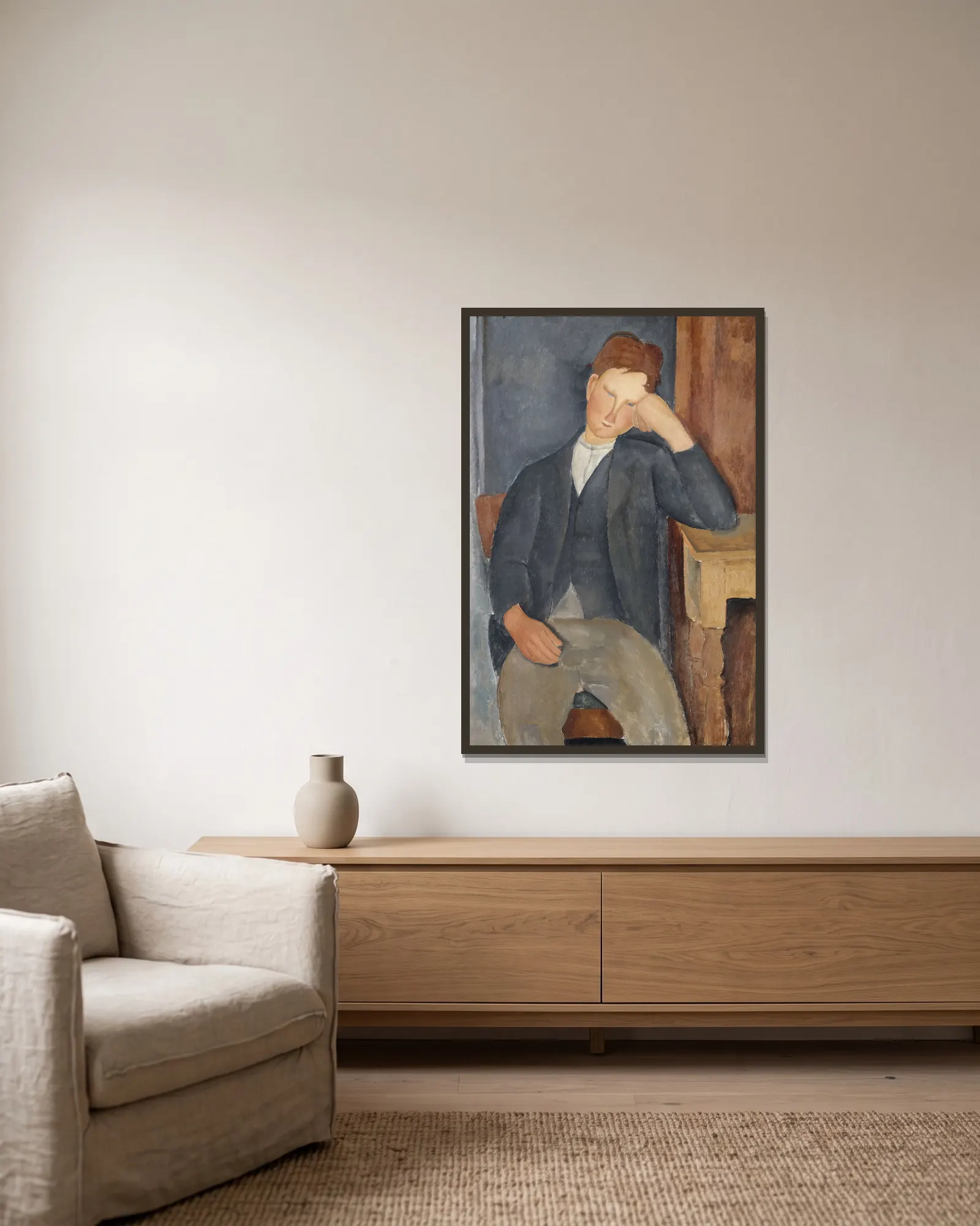 The Young Apprentice av Amedeo Modigliani inramad på en vägg