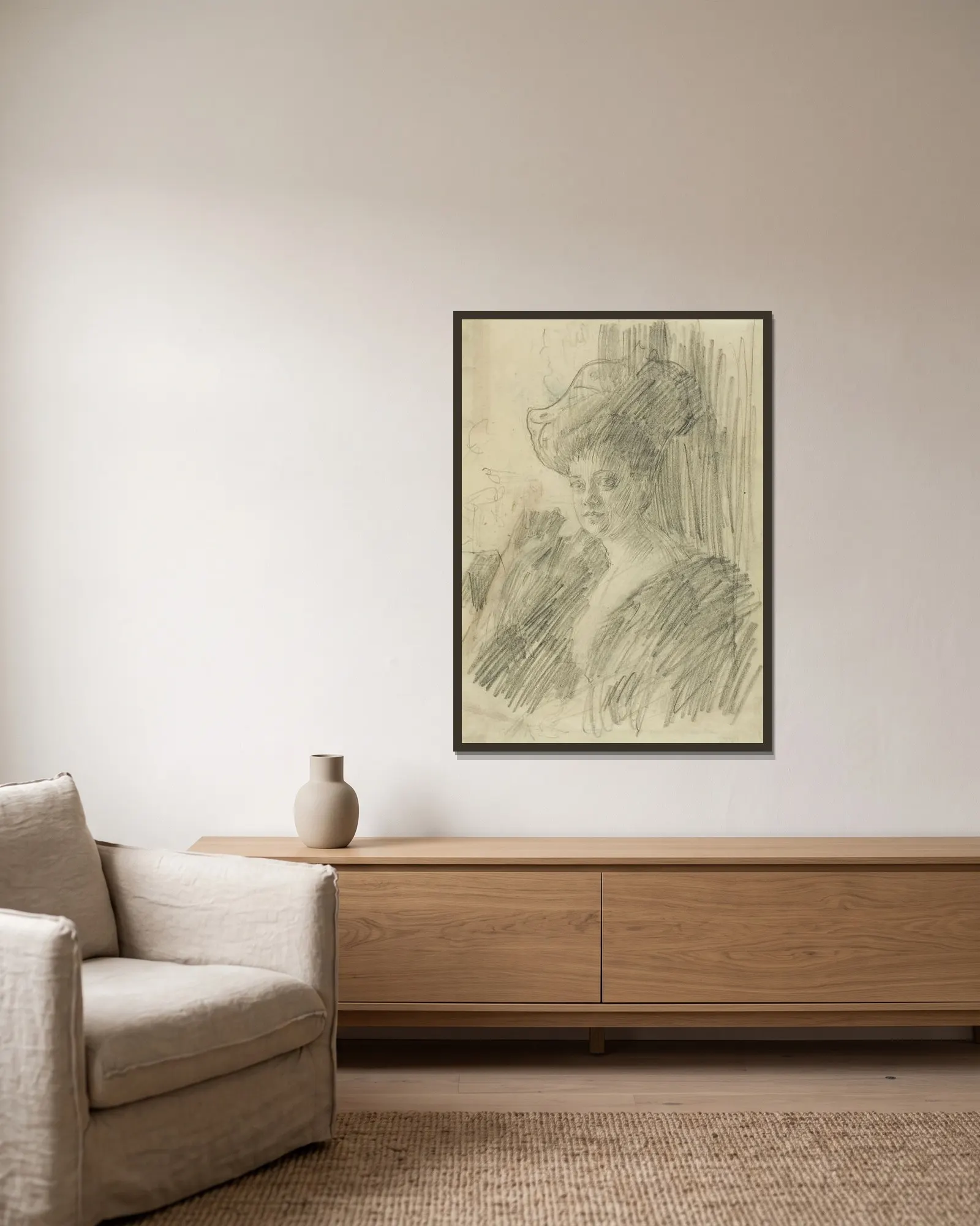 Betty Nansen av Anders Zorn inramad på en vägg
