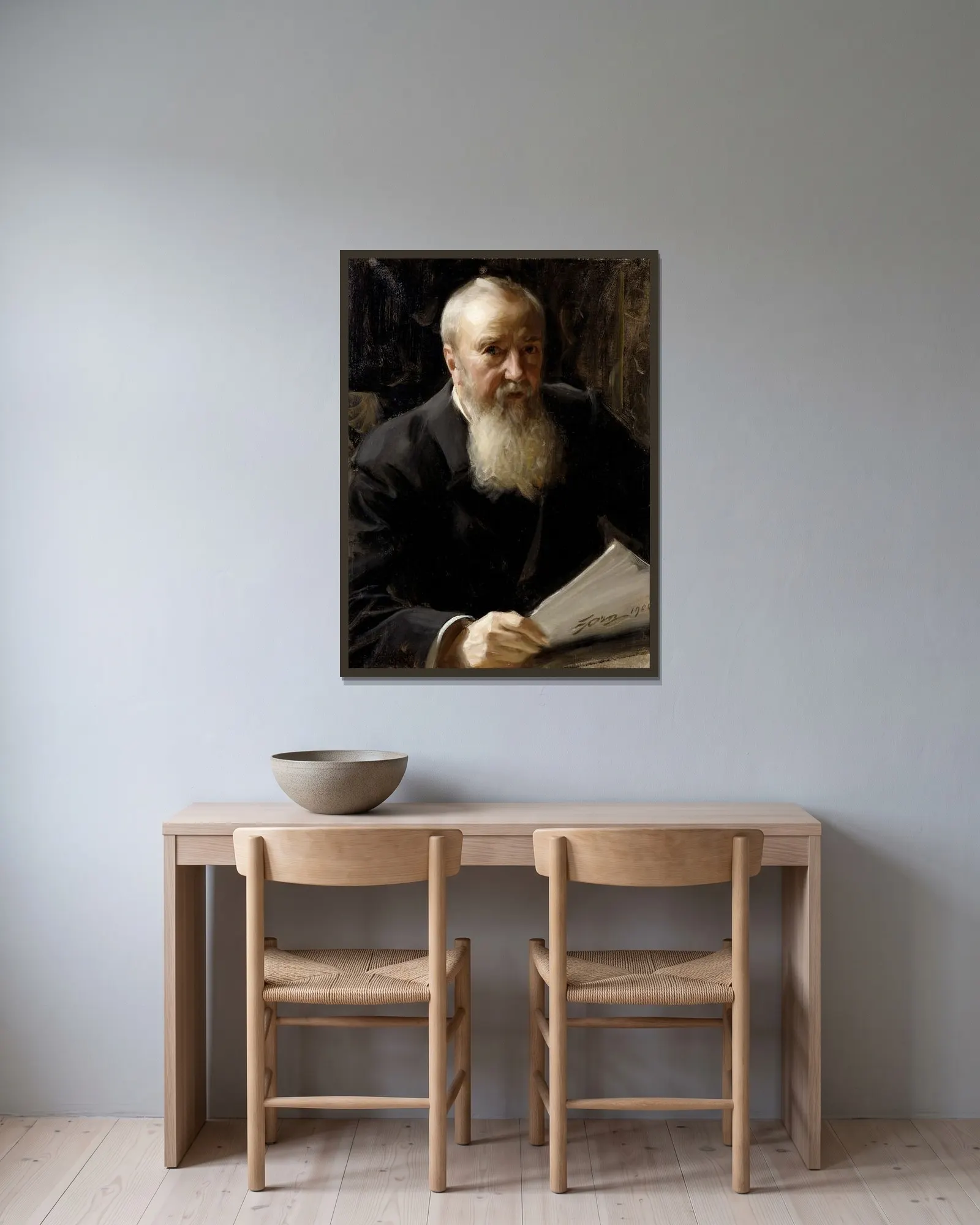 Carl Fredrik Liljevalch av Anders Zorn inramad på en vägg