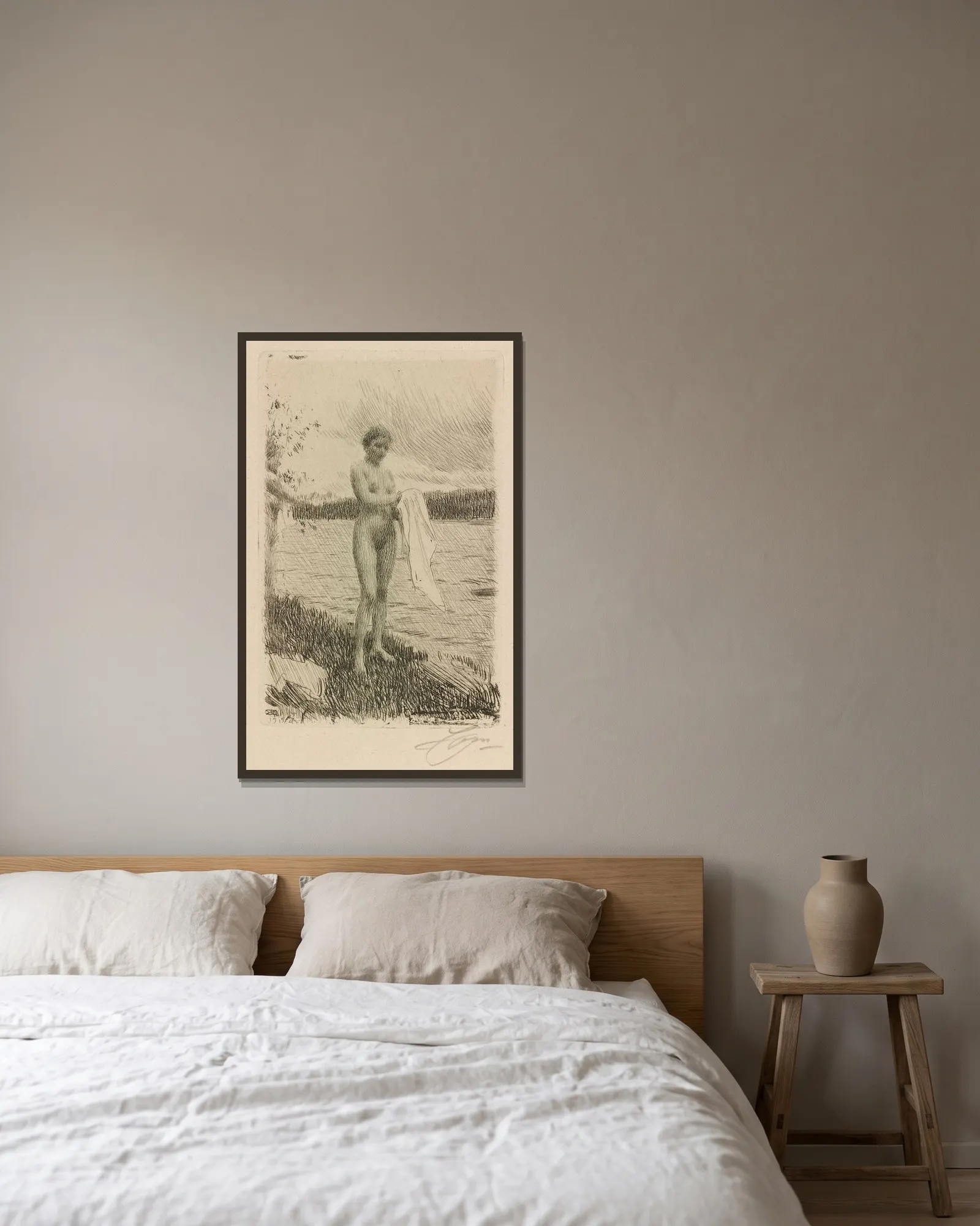 Dal River av Anders Zorn inramad på en vägg