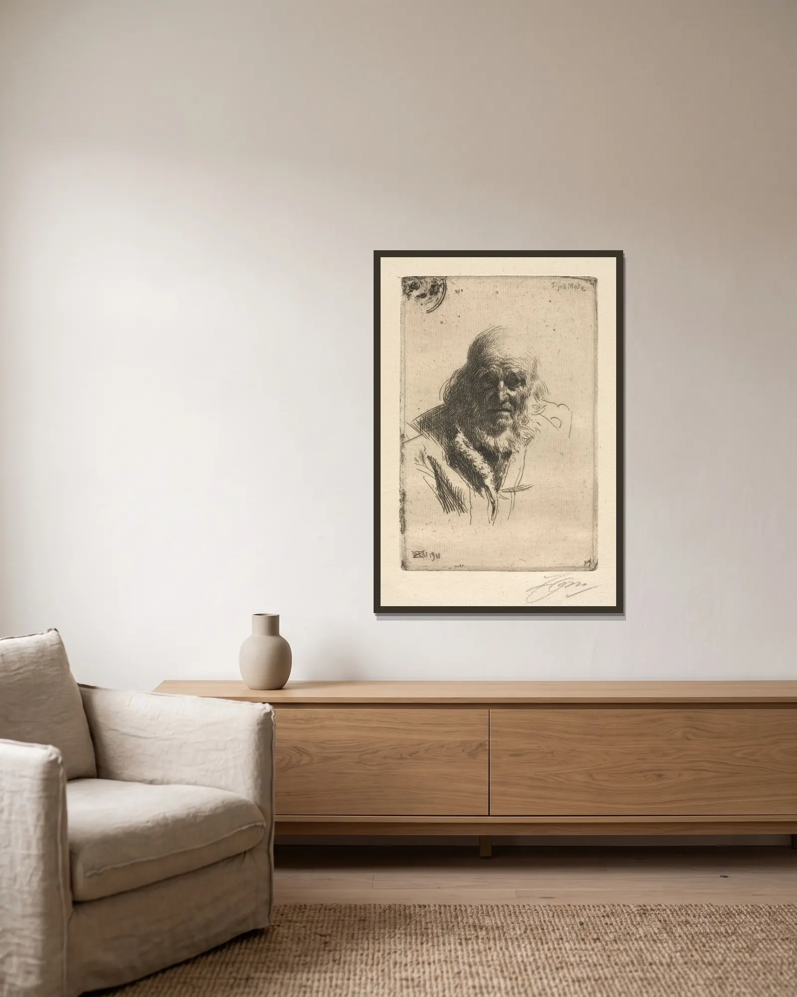 Djos Mats av Anders Zorn inramad på en vägg