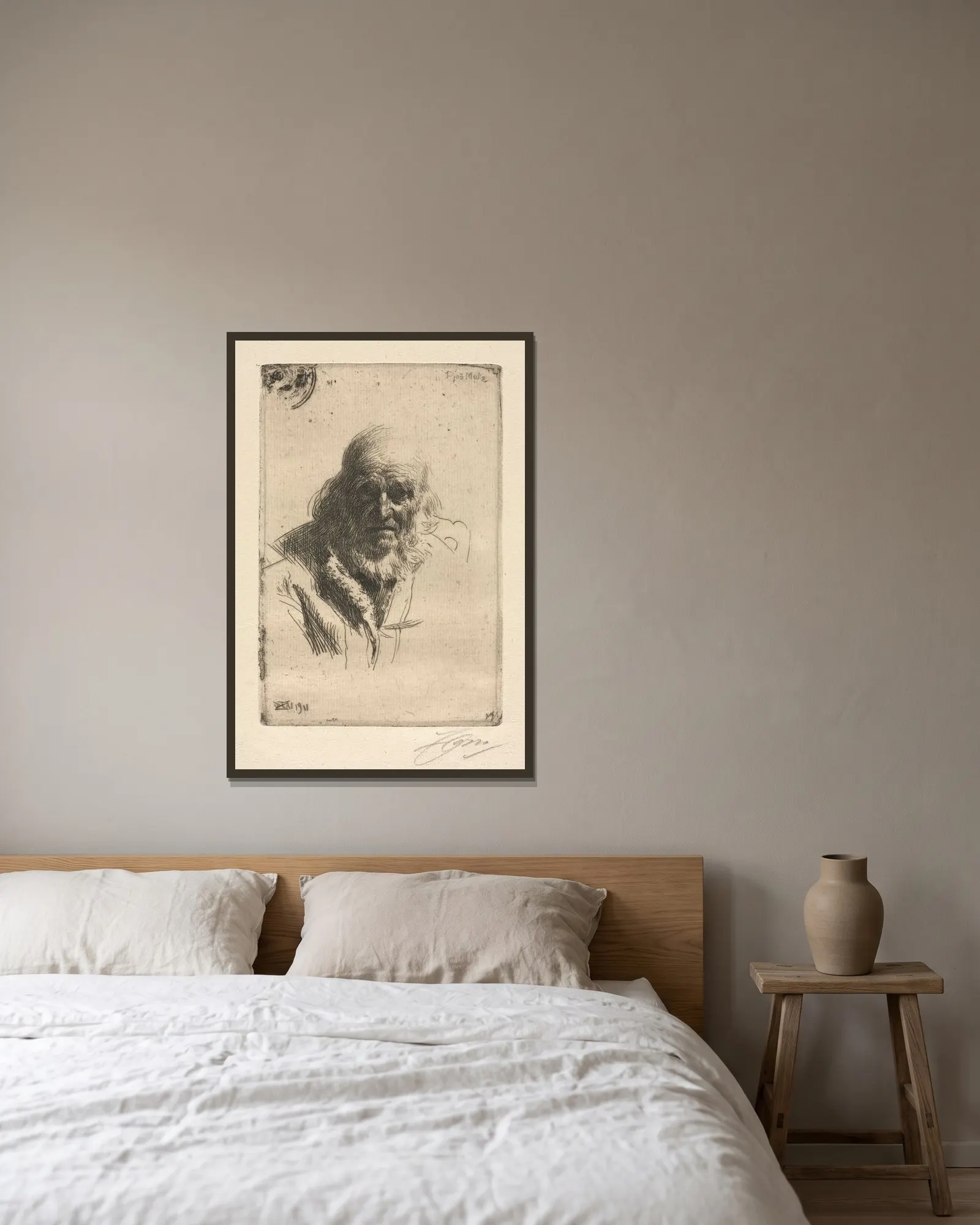 Djos Mats av Anders Zorn inramad på en vägg