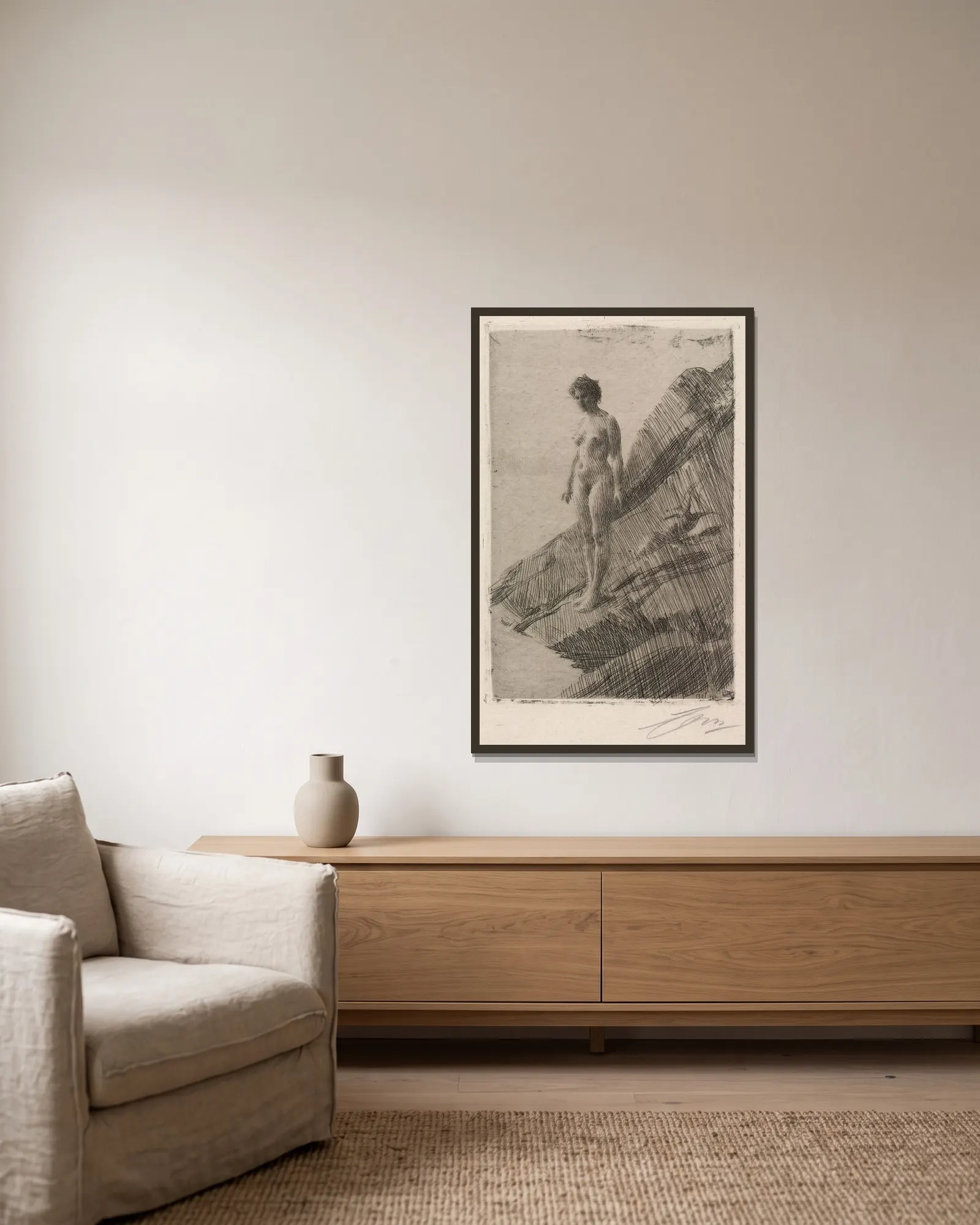 Edö av Anders Zorn inramad på en vägg