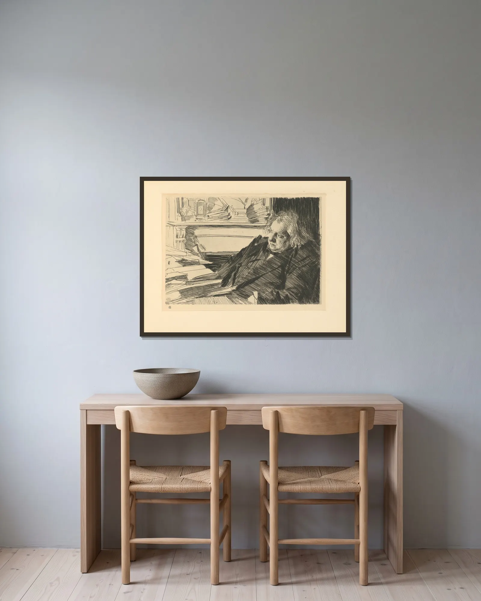 Ernest Renan (19th century) av Anders Zorn inramad på en vägg