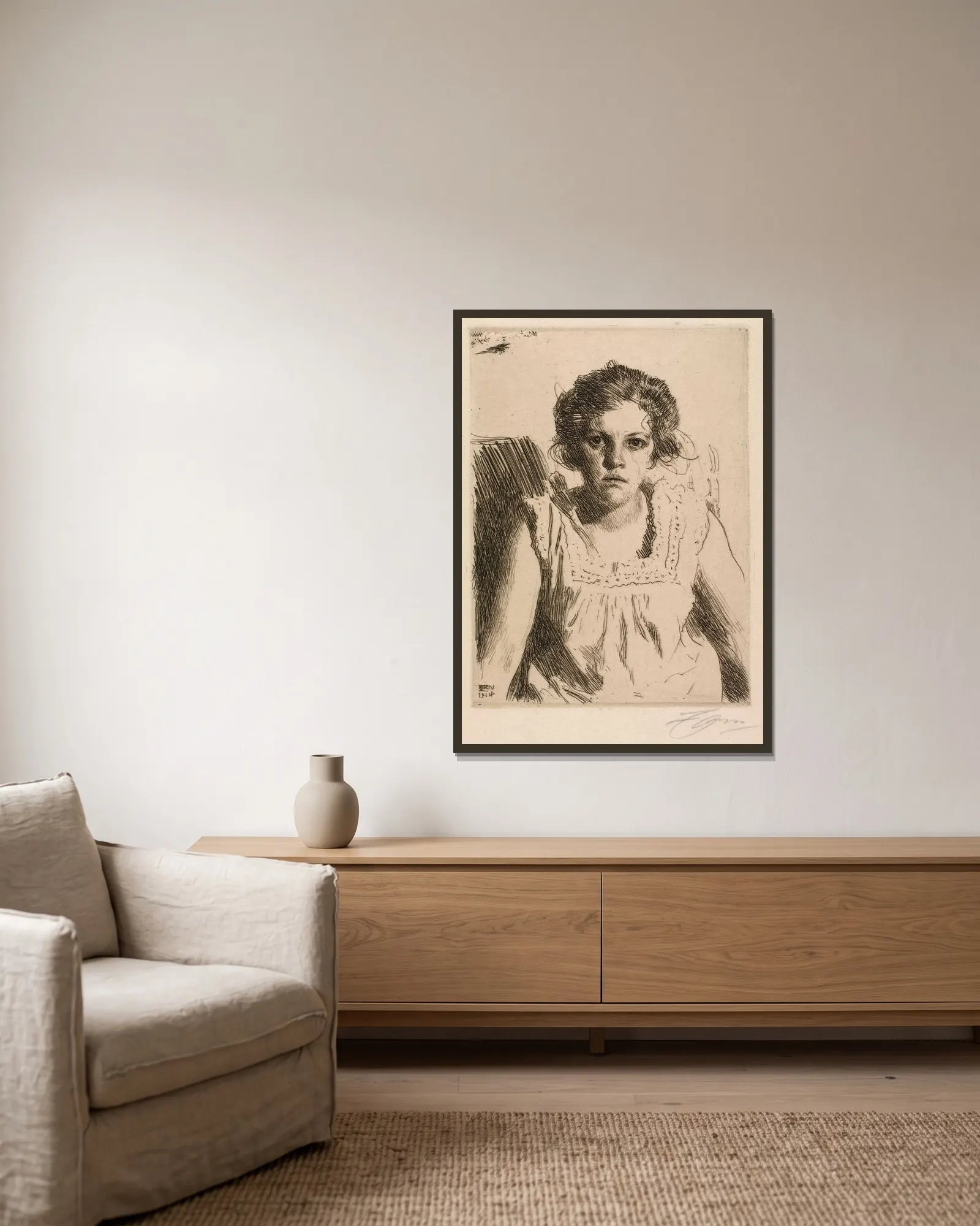 Frida av Anders Zorn inramad på en vägg